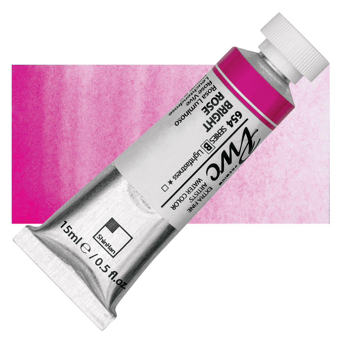 PWC Extra Fine Professional Watercolor - Bright Rose, 15 ml, Tube and swatch