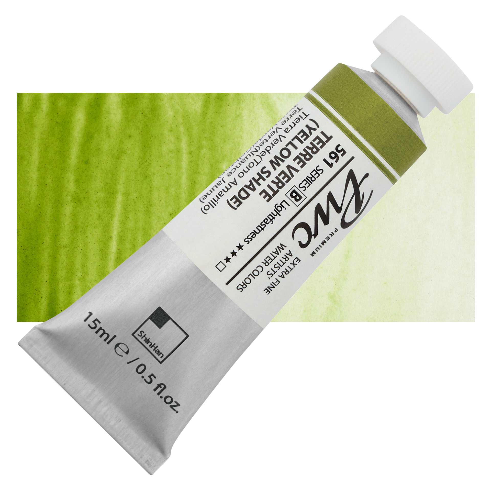 PWC Extra Fine Professional Watercolor - Terre Verte Yellow Shade, 15 ml, Tube and swatch