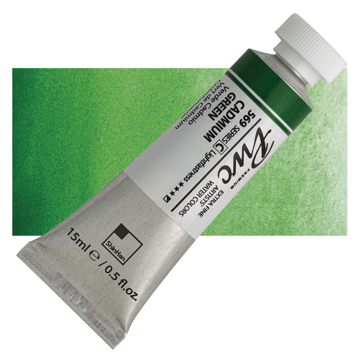 PWC Extra Fine Professional Watercolor - Cadmium Green, 15 ml, Tube and swatch