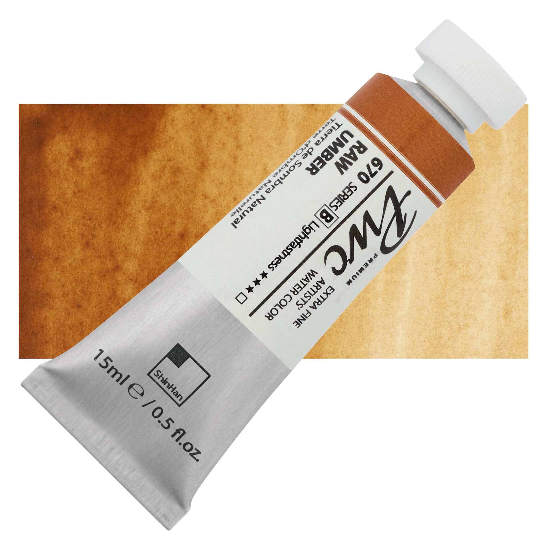 PWC Extra Fine Professional Watercolor - Raw Umber, 15 ml, Tube and swatch