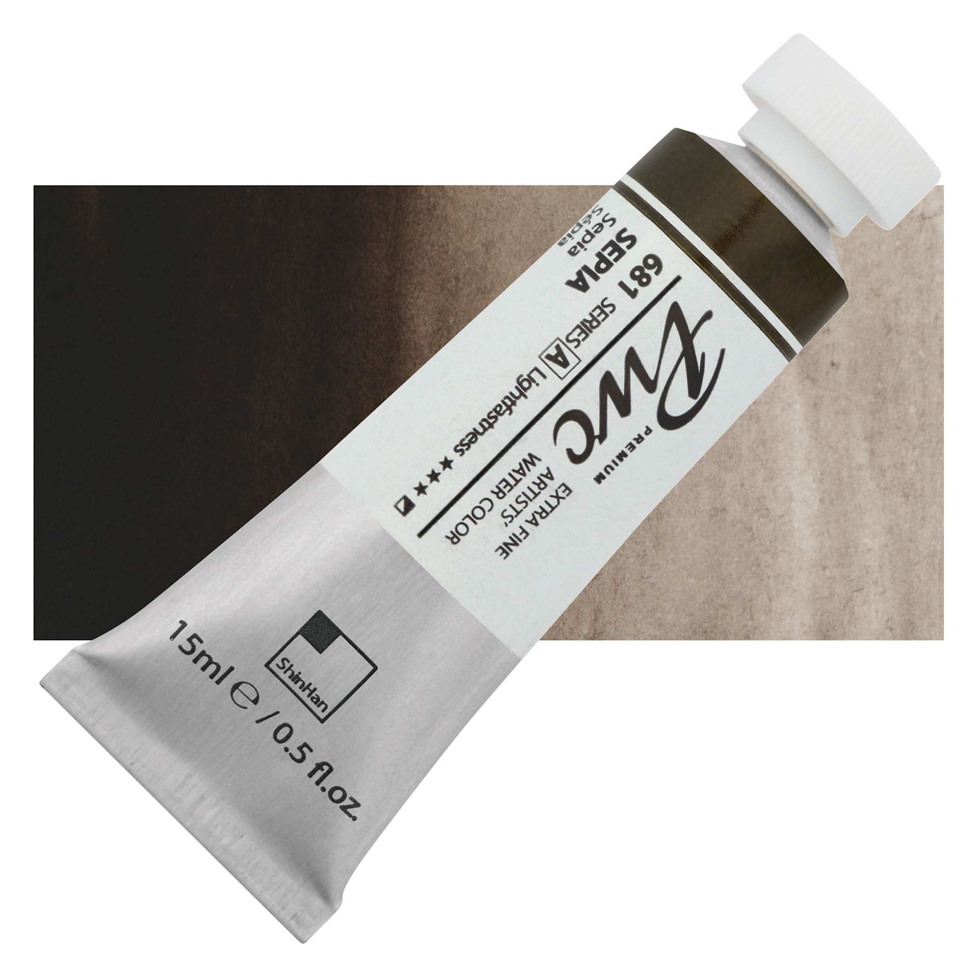 PWC Extra Fine Professional Watercolor - Sepia, 15 ml, Tube and swatch
