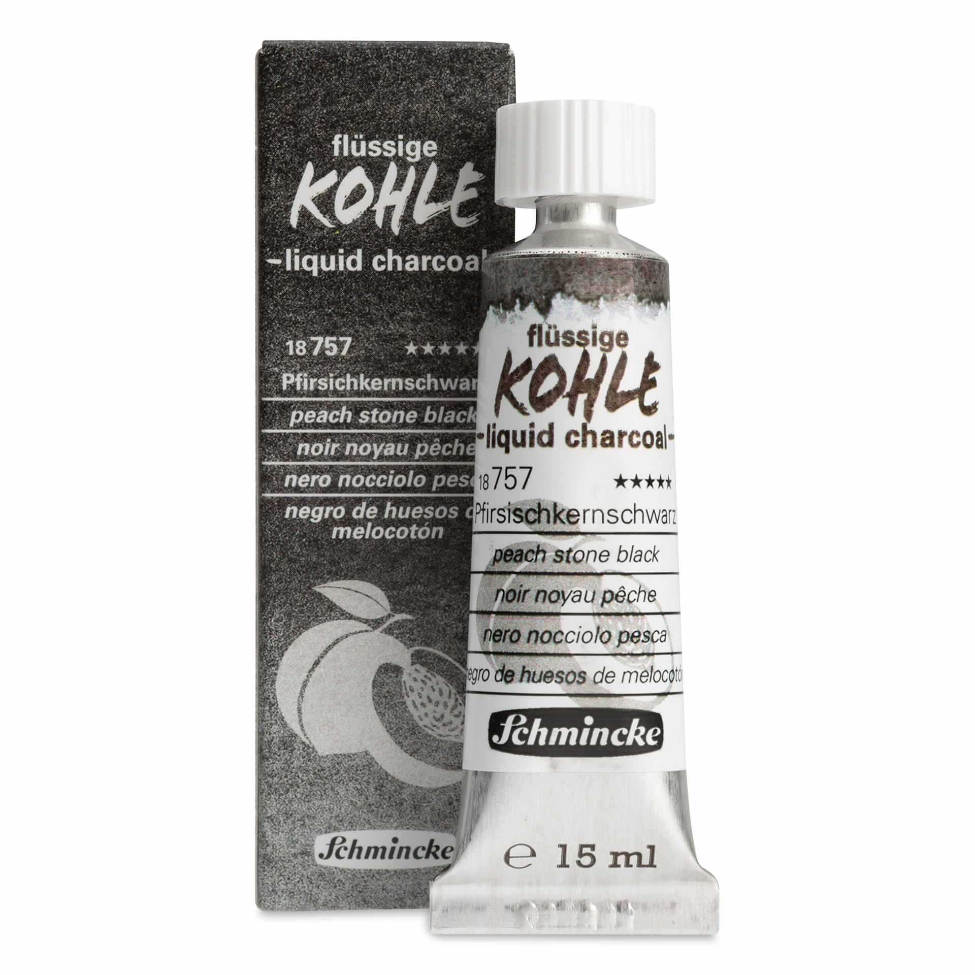 Schmincke Liquid Charcoal - Peach Stone Black, 15 ml Tube with packaging