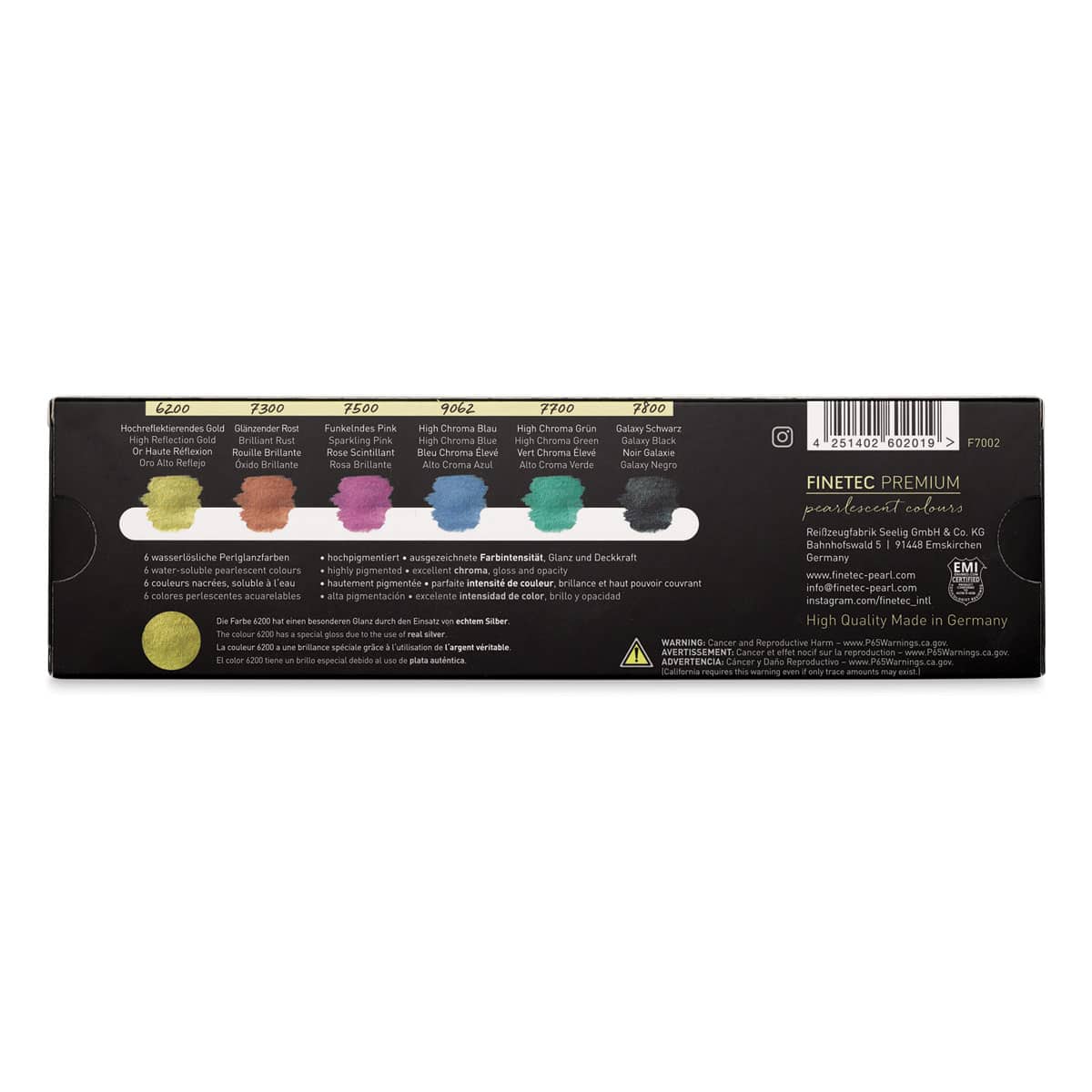 Finetec Premium Watercolor Pans Set - High Chroma, Set of 6 (Back of packaging)