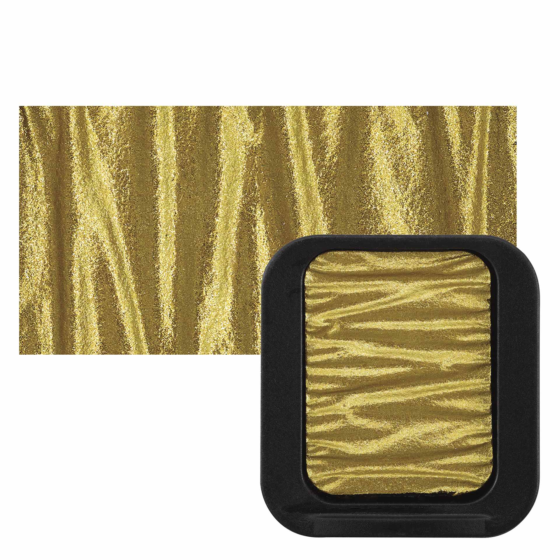 Finetec Premium Watercolor Pan - High Reflection Gold (Metallic) pan and swatch
