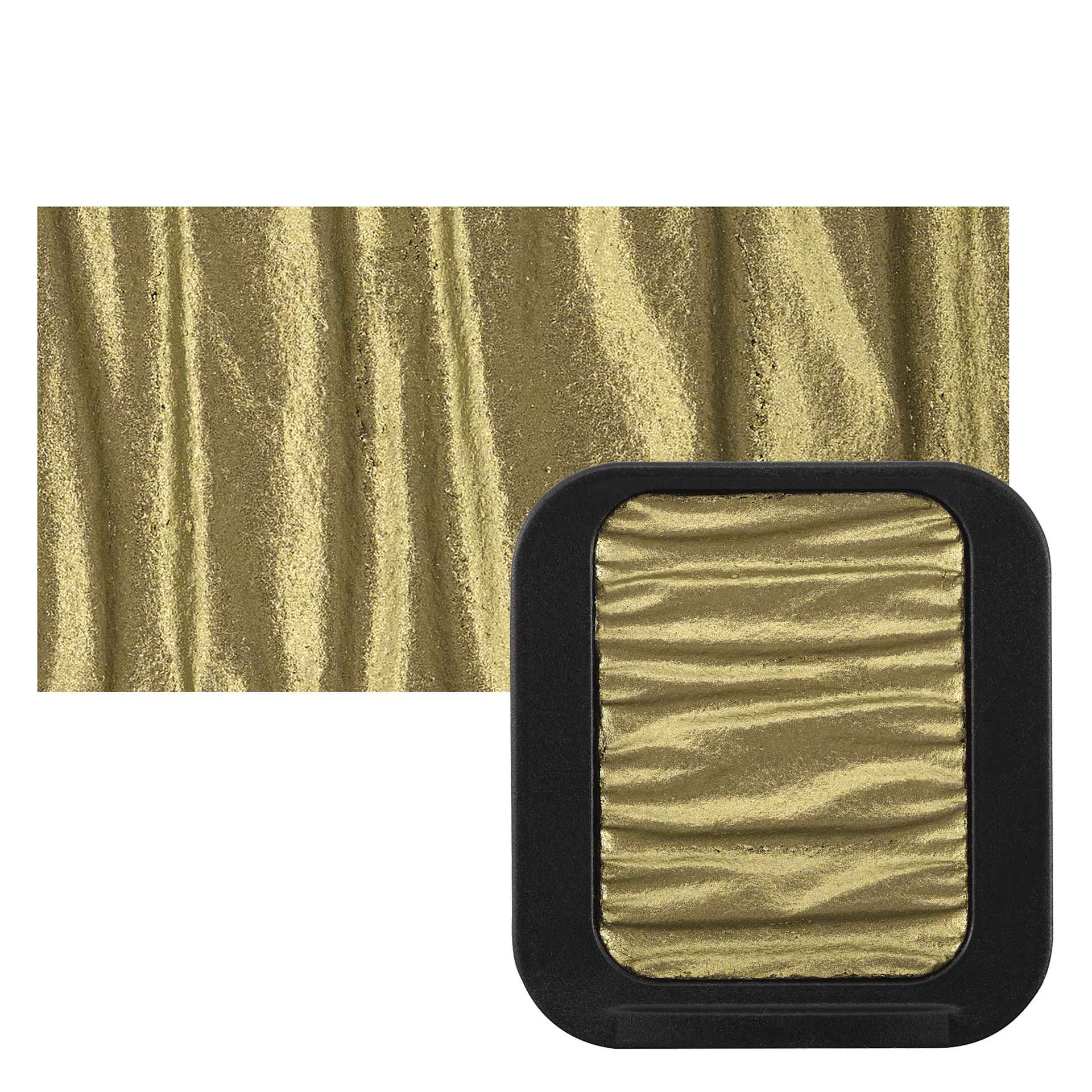 Finetec Premium Watercolor Pan - Rich Gold (Pearlescent) pan and swatch