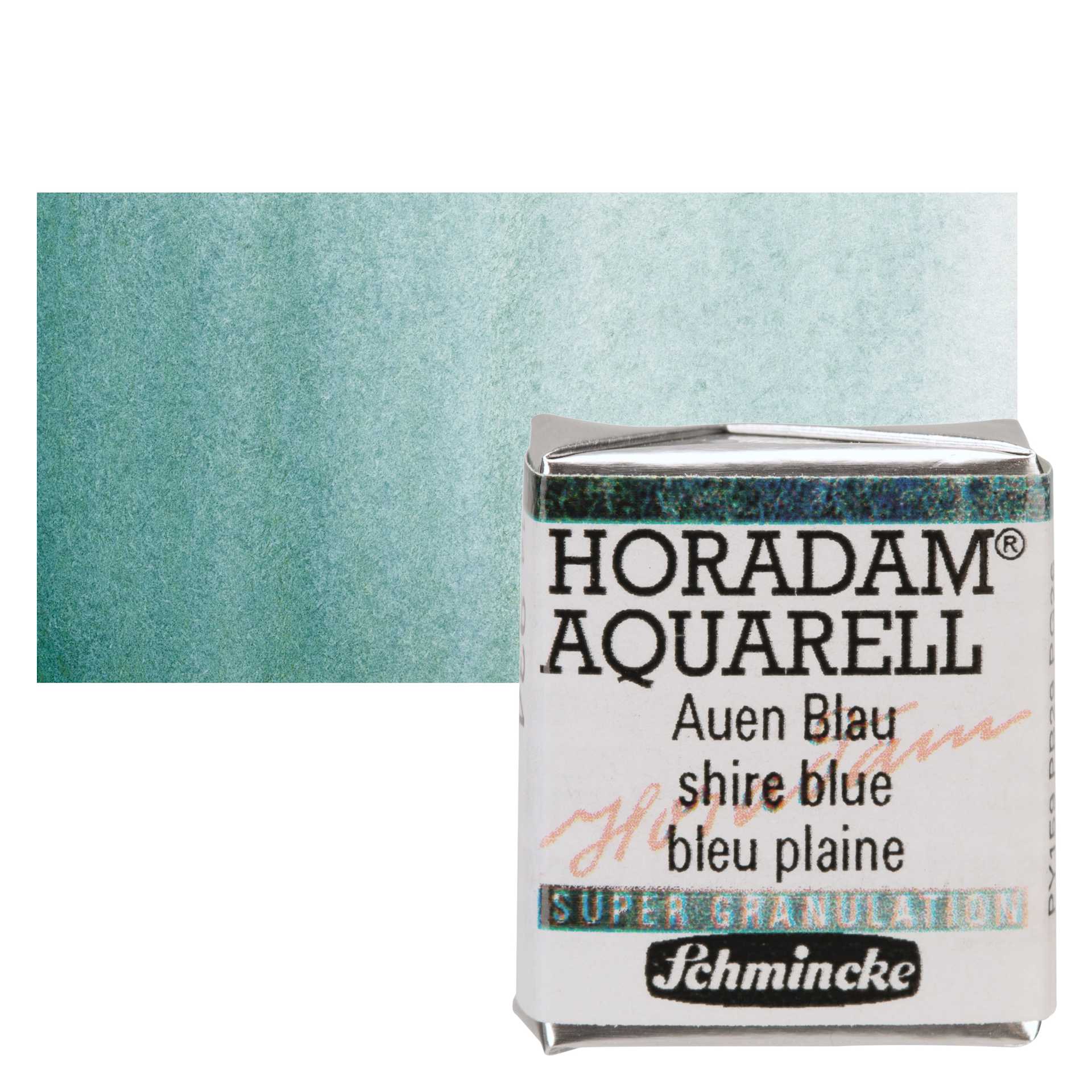 Schmincke Horadam Aquarell Artist Watercolor - Shire Blue, Supergranulation, Half Pan and swatch