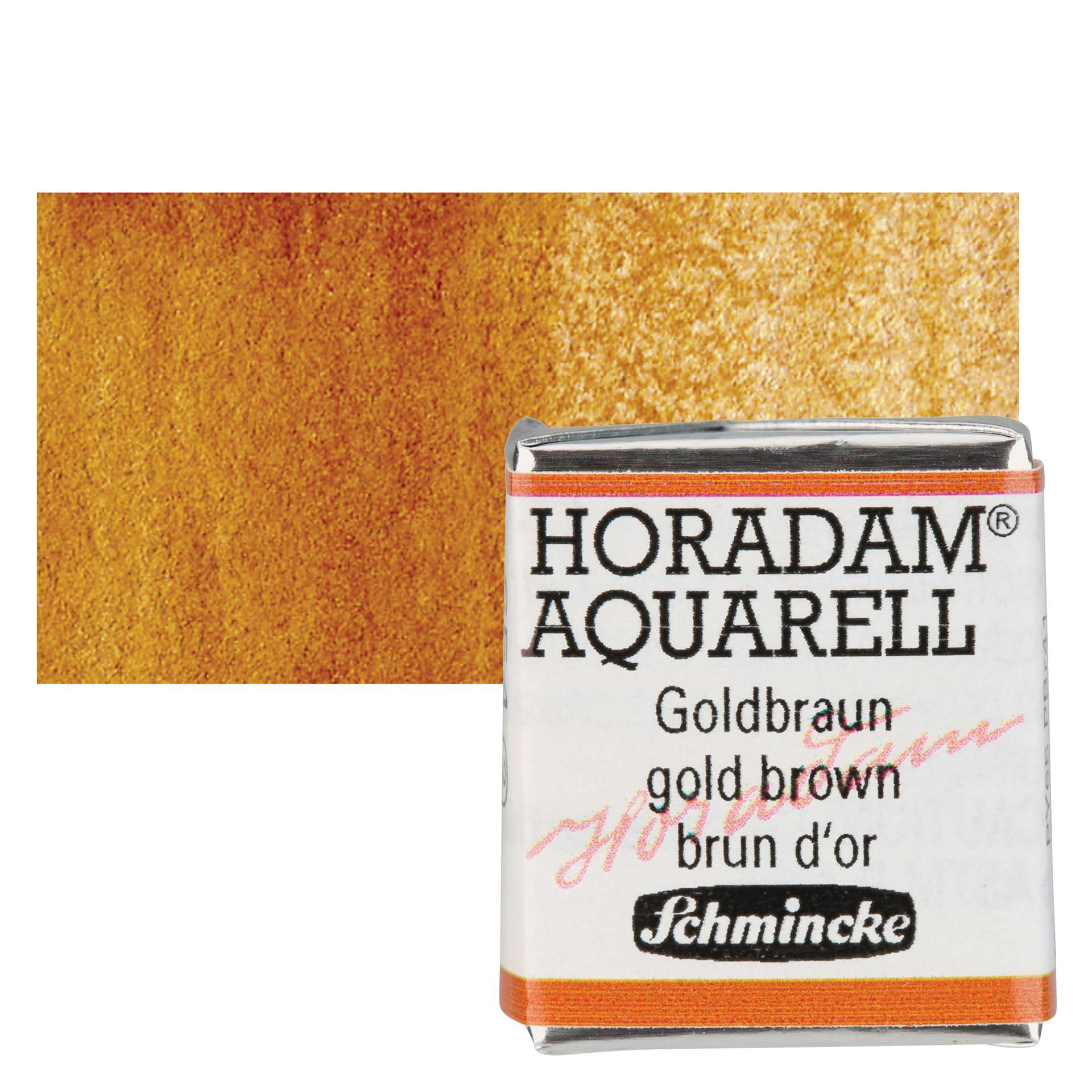 Schmincke Horadam Aquarell Watercolor - Gold Brown, Half Pan and swatch