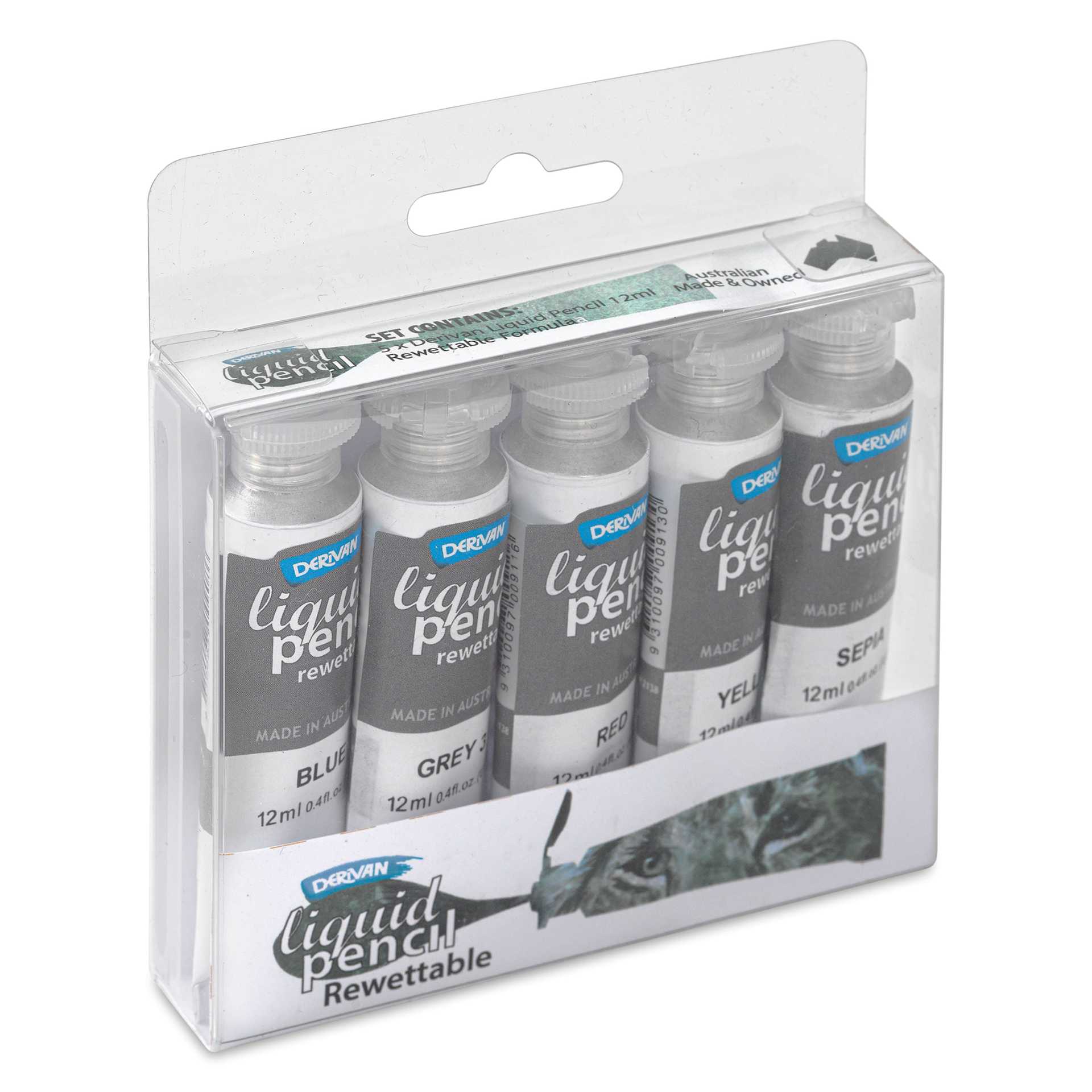 Derivan Rewettable Liquid Pencil Tubes Set - Set of 5, 12 ml Tubes