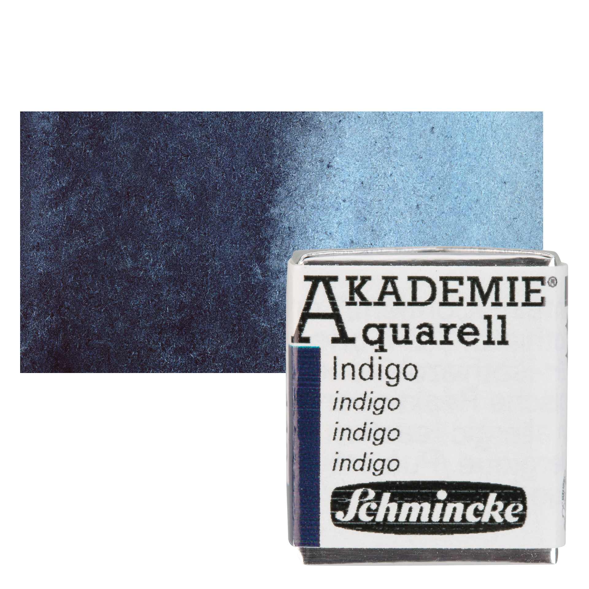 Schmincke Akademie Aquarell Watercolor Pan - Indigo, Half Pan and swatch
