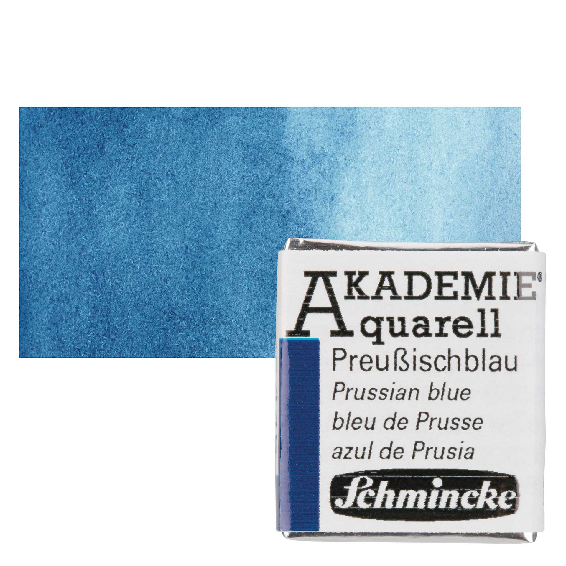 Schmincke Akademie Aquarell Watercolor Pan - Prussian Blue, Half Pan and swatch