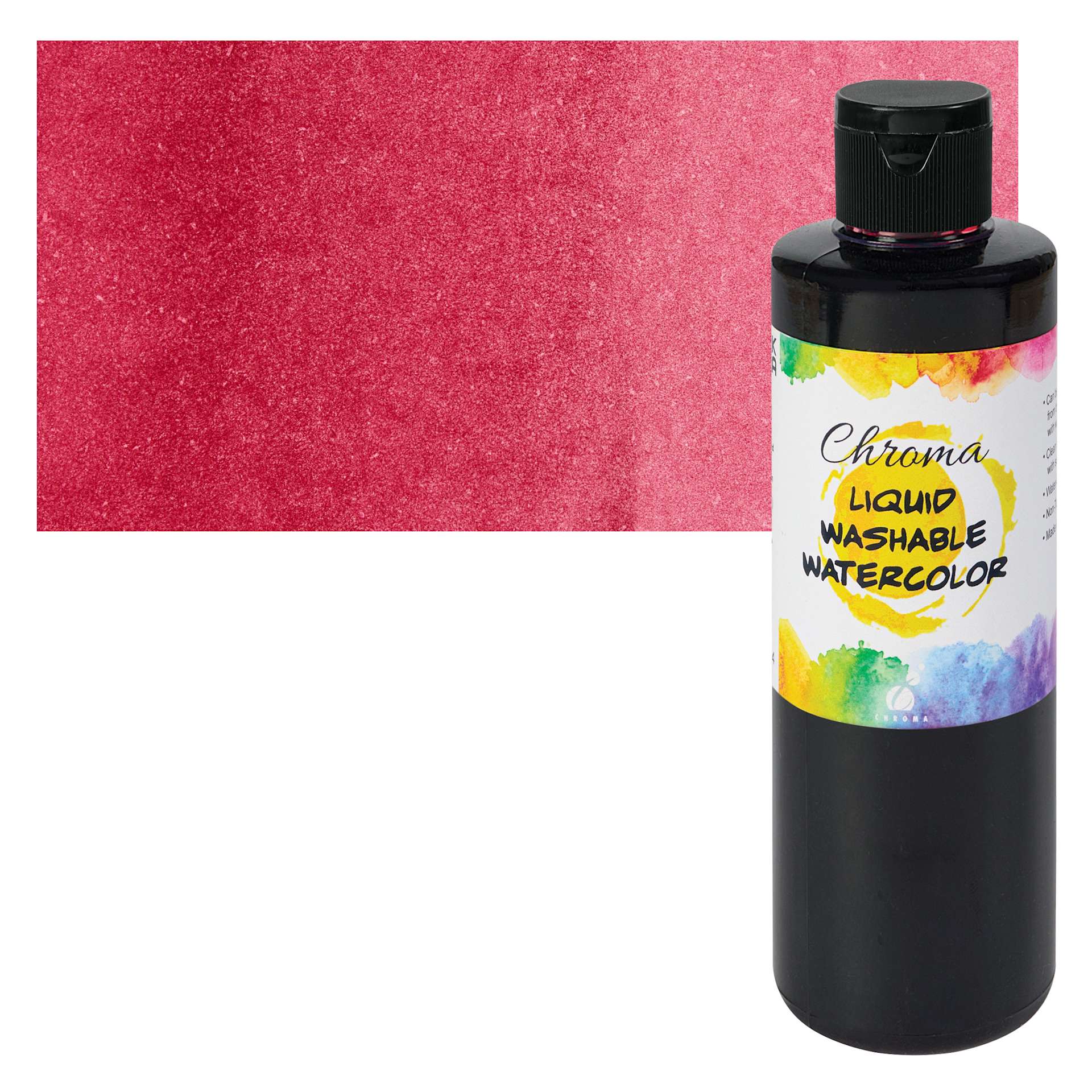 Chroma Liquid Washable Watercolor Paint - Red, 8.4 oz, Bottle with swatch