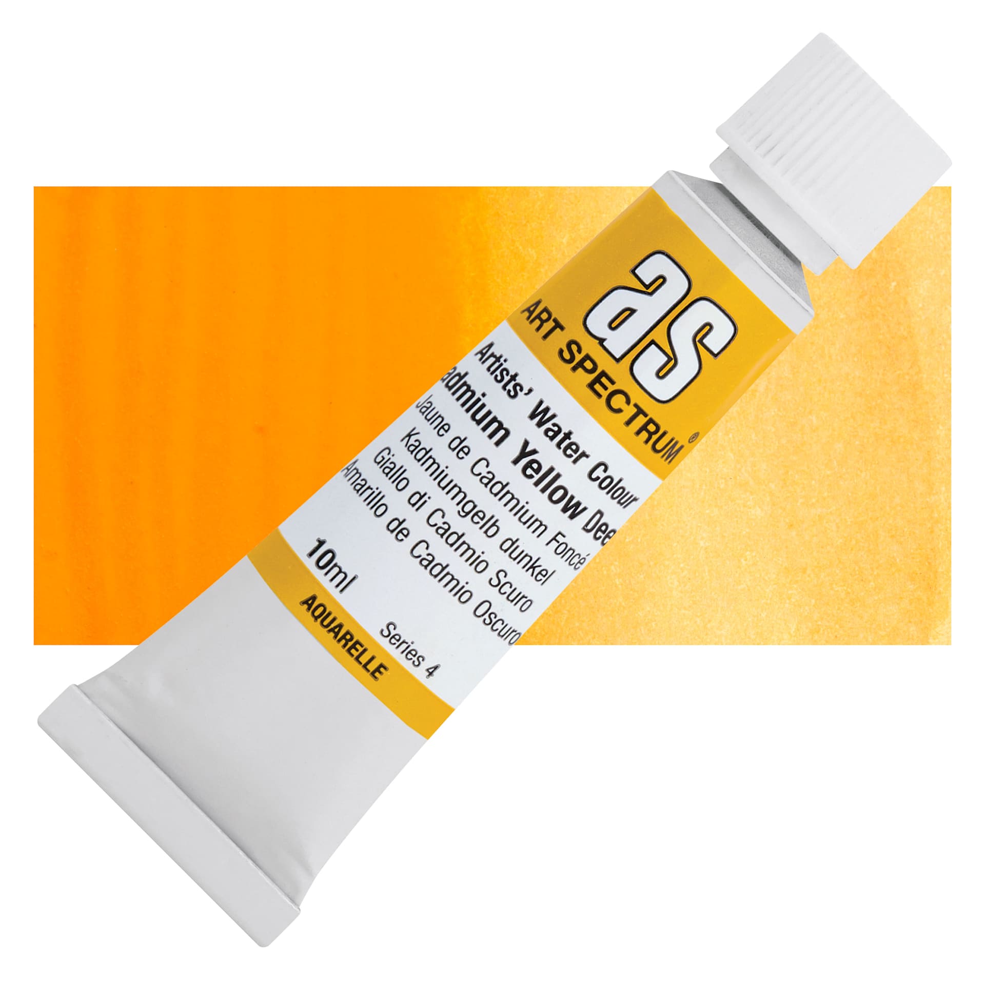 Art Spectrum Artists’ Watercolor Tube - Cadmium Yellow Deep, 10 ml tube and swatch