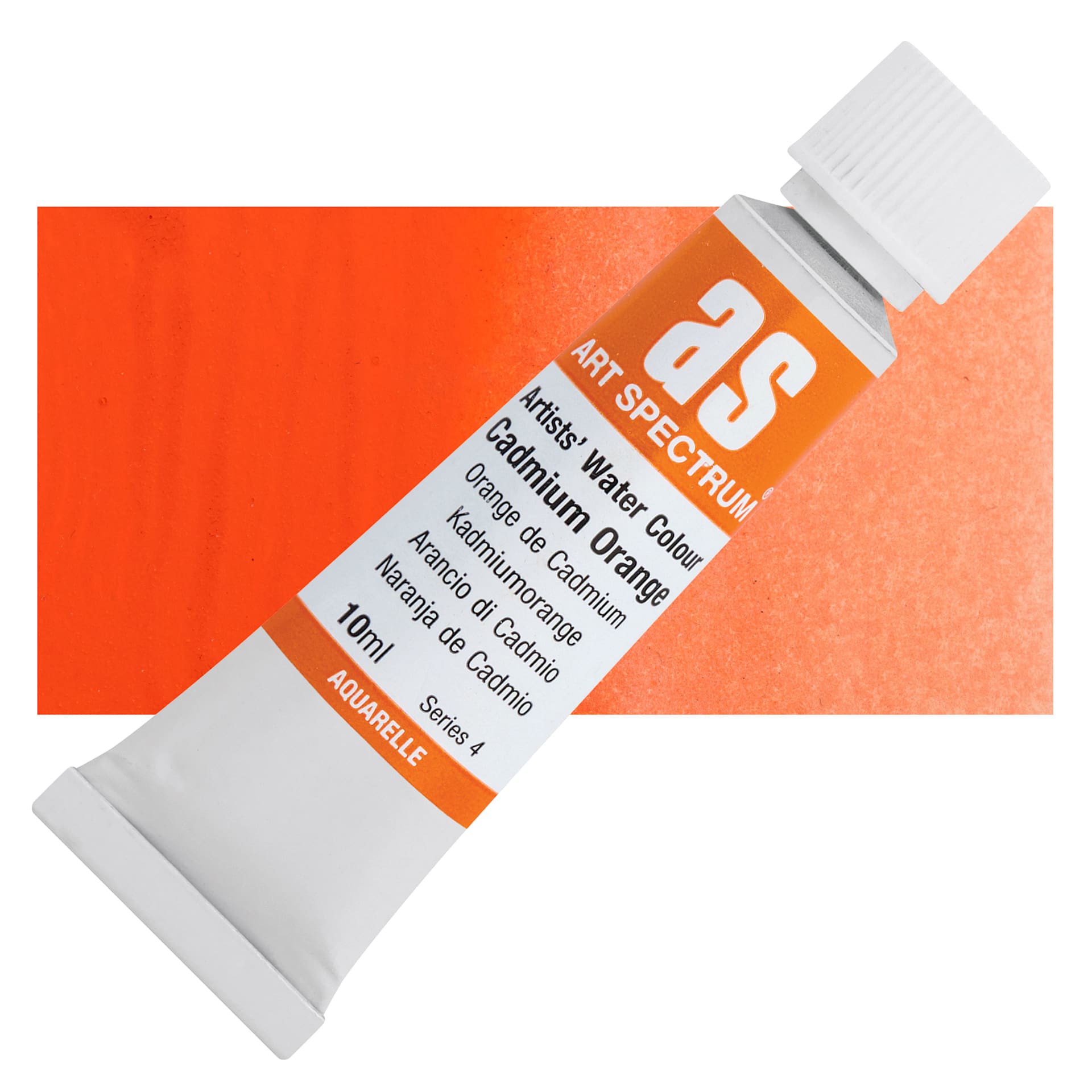Art Spectrum Artists’ Watercolor Tube - Cadmium Orange, 10 ml tube and swatch