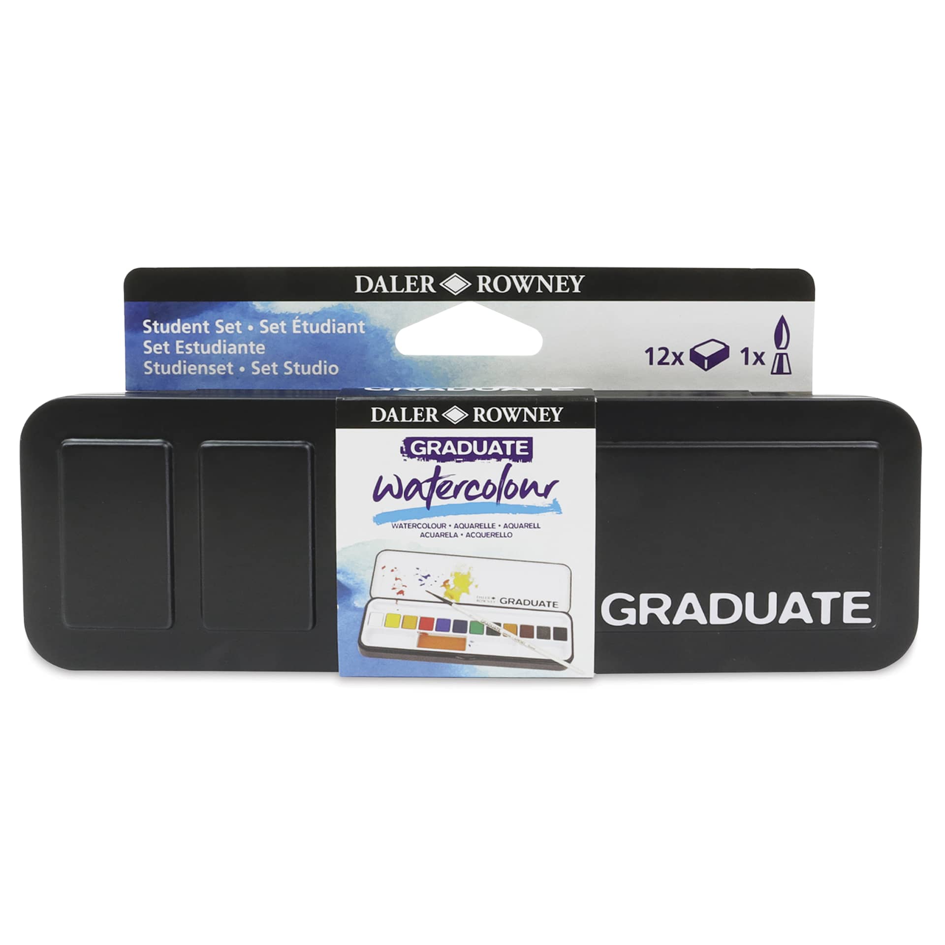 Daler-Rowney Graduate Watercolor Half Pans - Set of 12 front of case Daler-Rowney Graduate Watercolor Half Pans - Set of 12 front of case