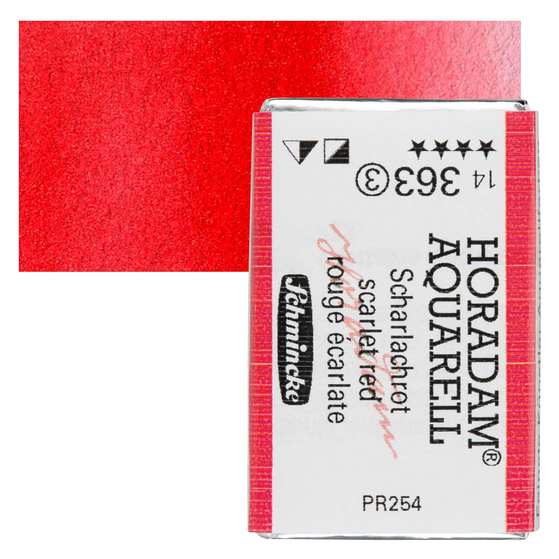 Schmincke Horadam Aquarell Watercolor - Scarlet Red, Full Pan and swatch