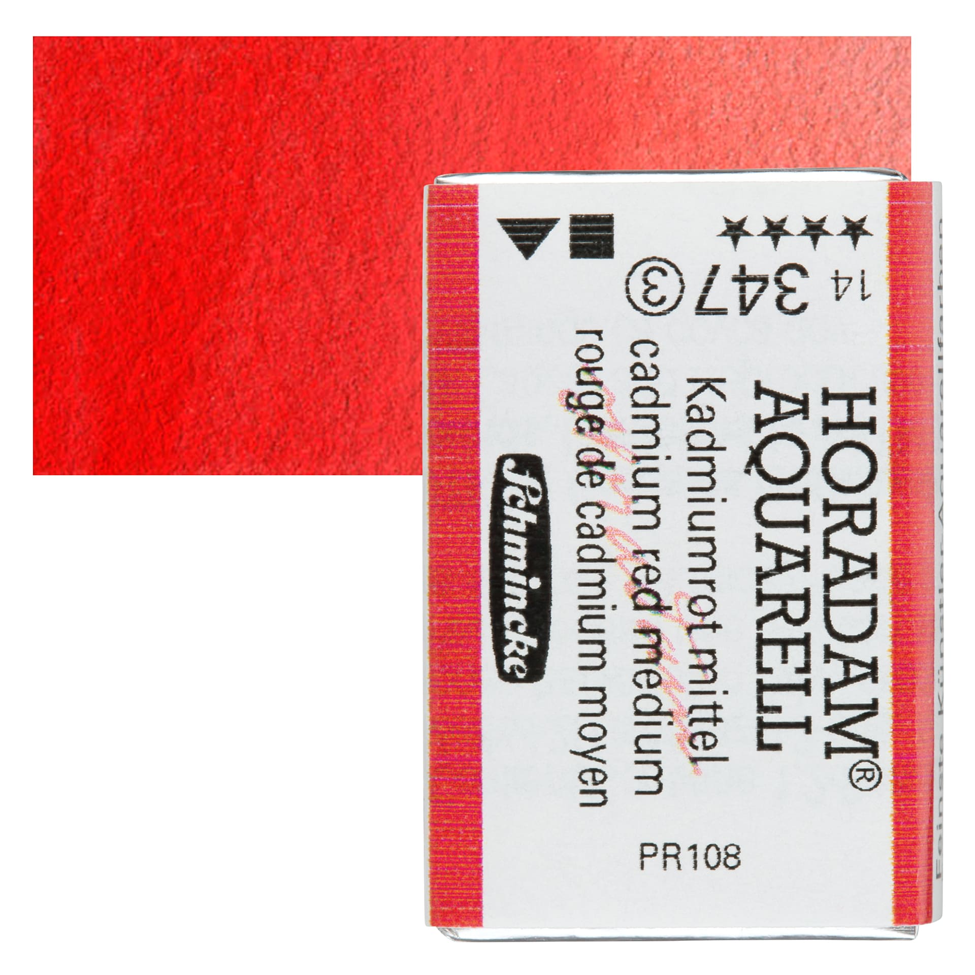 Schmincke Horadam Aquarell Watercolor - Cadmium Red Medium, Full Pan and swatch