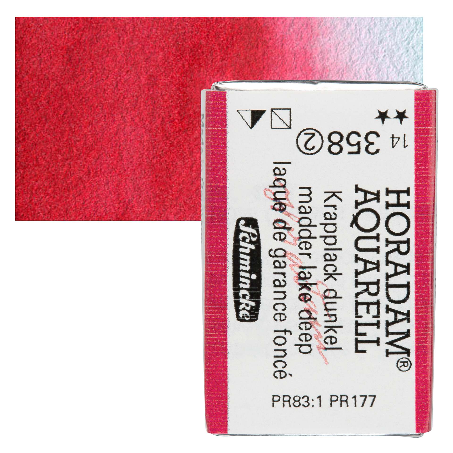 Schmincke Horadam Aquarell Watercolor - Madder Lake Deep, Full Pan and swatch