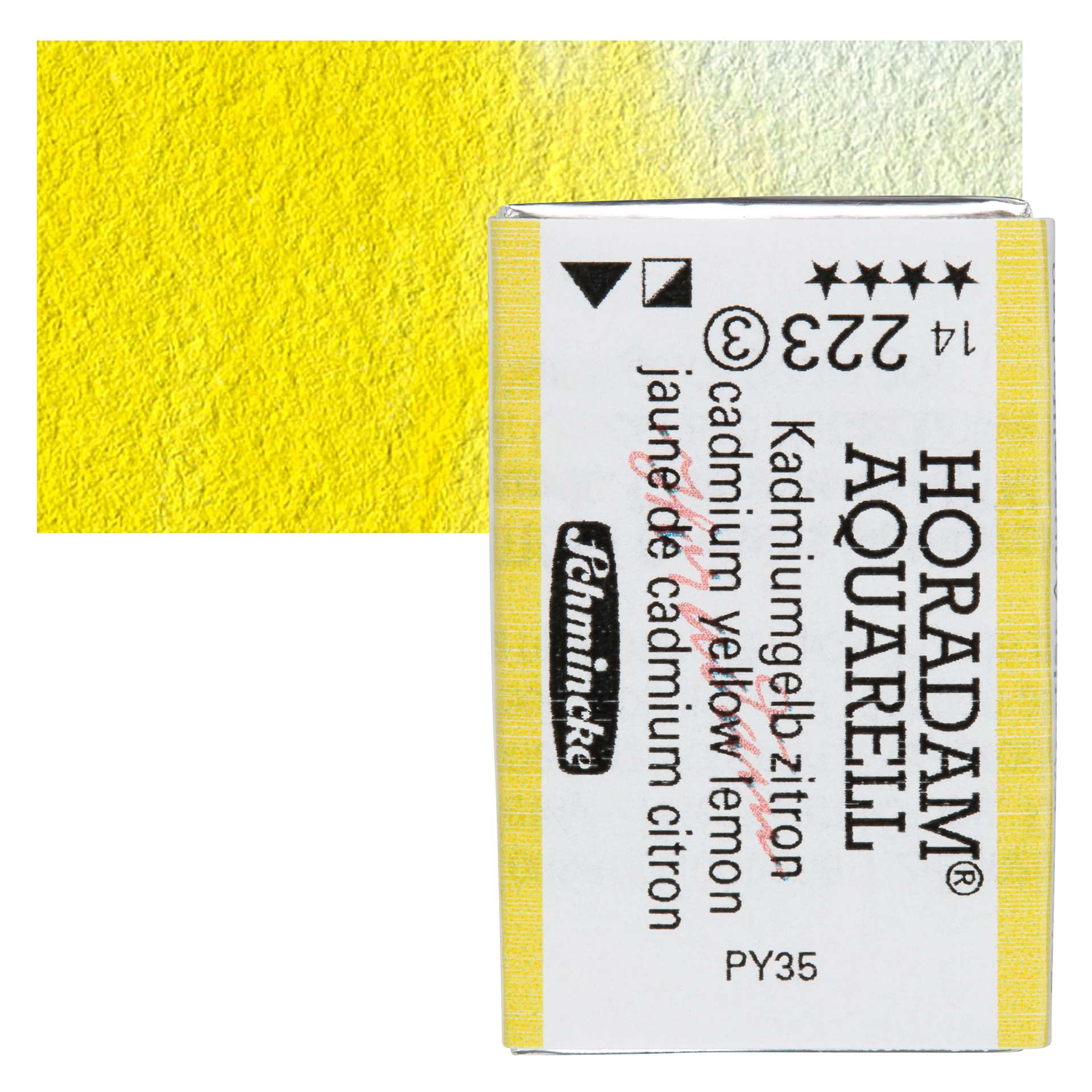 Schmincke Horadam Aquarell Watercolor - Cadmium Yellow Lemon, Full Pan and swatch