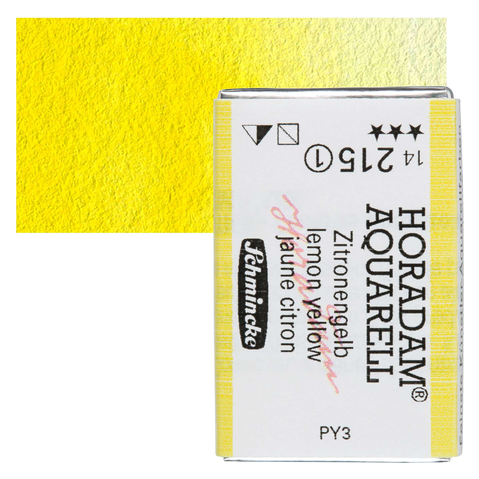 Schmincke Horadam Aquarell Watercolor - Lemon Yellow, Full Pan and swatch