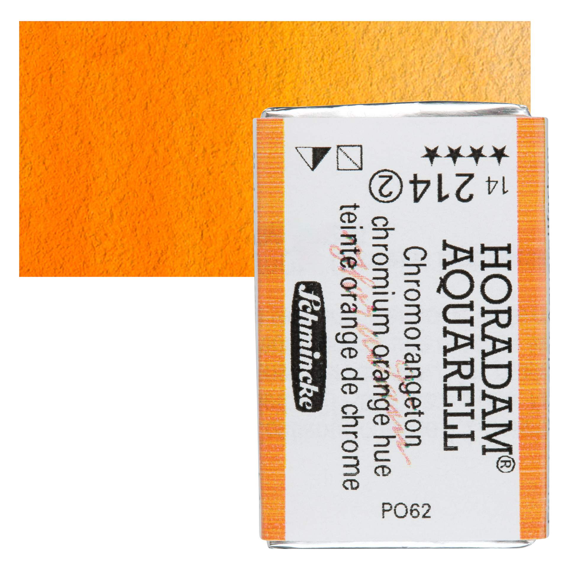 Schmincke Horadam Aquarell Watercolor - Chromium Orange Hue, Full Pan and swatch