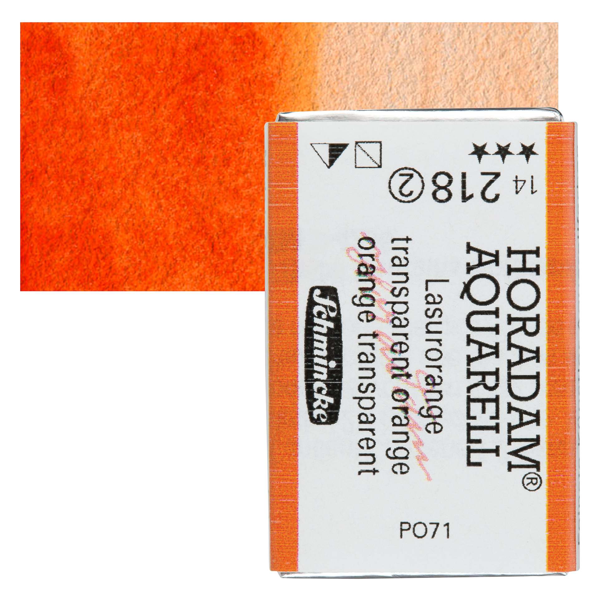Schmincke Horadam Aquarell Watercolor - Transparent Orange, Full Pan and swatch