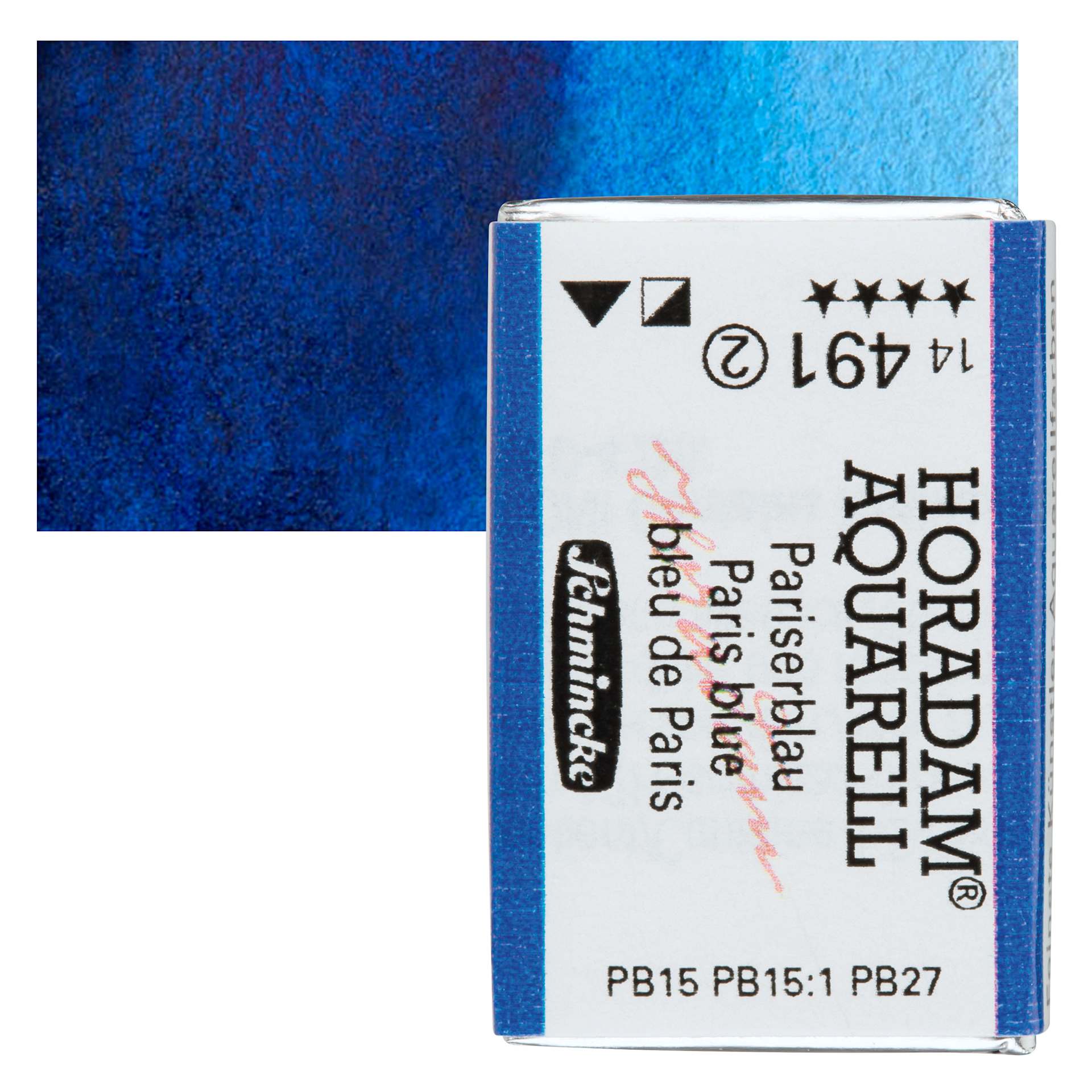 Schmincke Horadam Aquarell Watercolor - Paris Blue, Full Pan and swatch