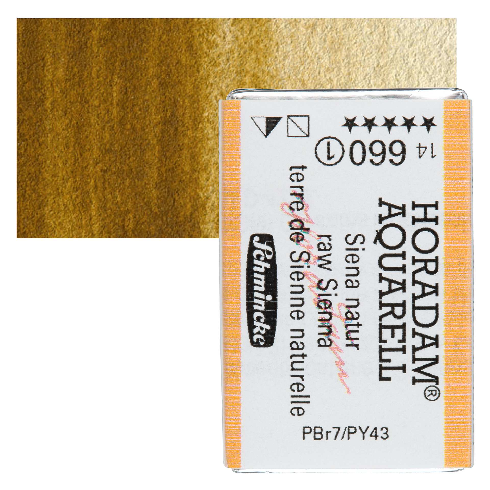 Schmincke Horadam Aquarell Watercolor - Raw Sienna, Full Pan and swatch