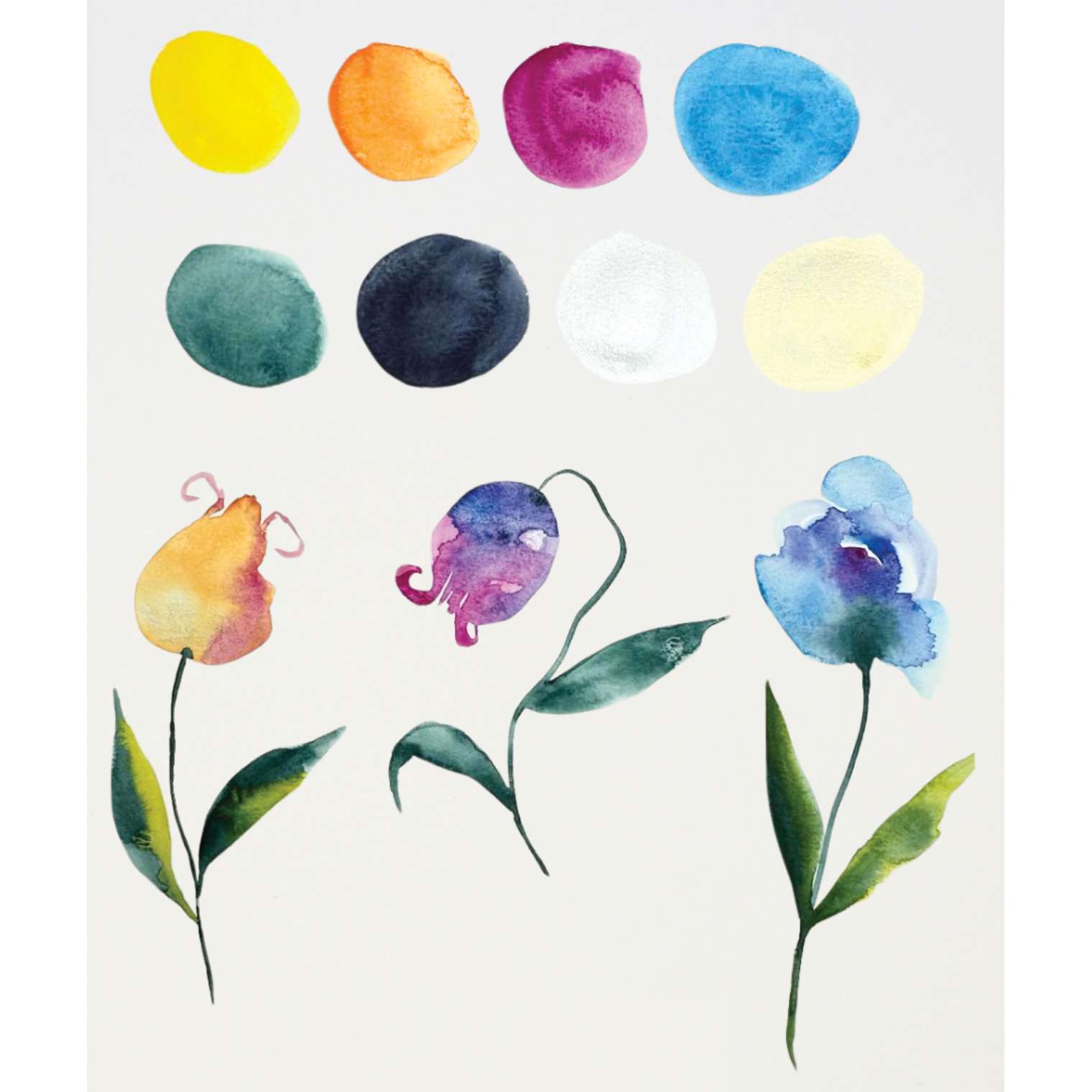 Yasutomo Gansai Artist Collection Watercolor Set - Set of 8, Assorted, swatches on paper