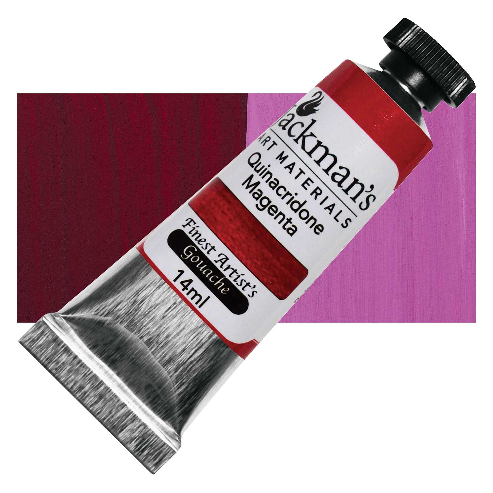 Jackman's Finest Artists' Gouache - Quinacridone Magenta, 14 ml tube and swatch