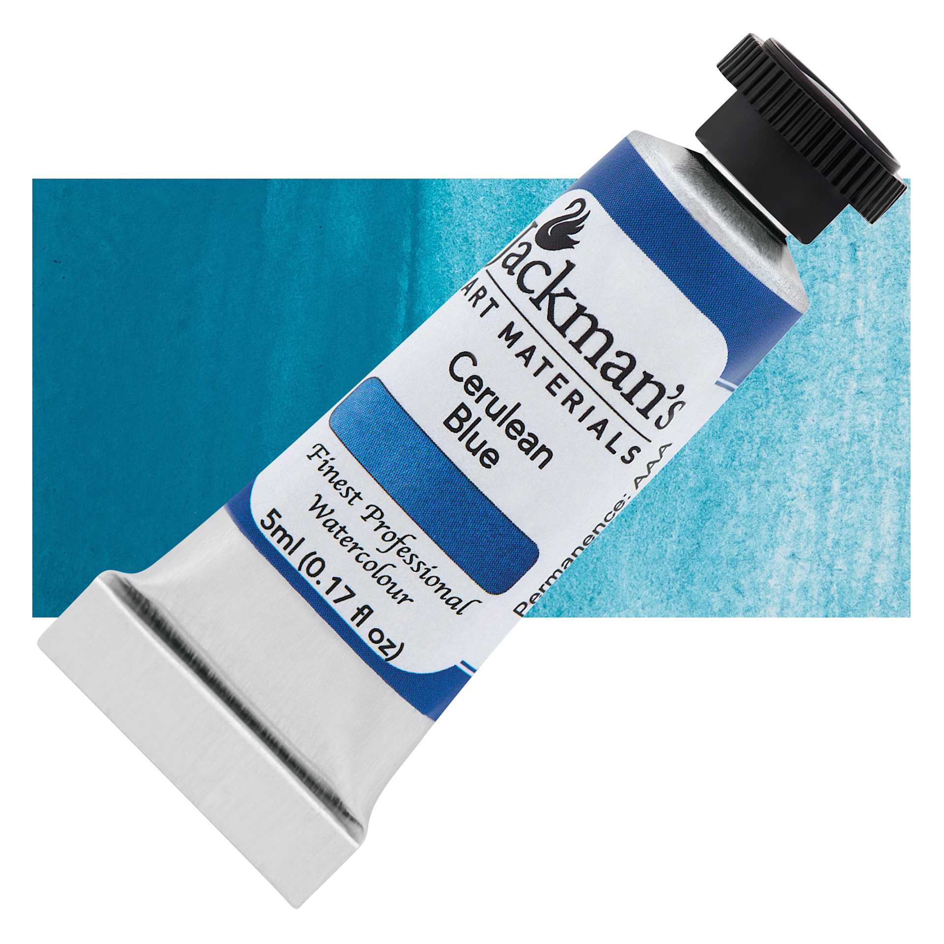 Jackman's Finest Professional Watercolour - Cerulean Blue (Chromium), 5 ml Tube and Swatch