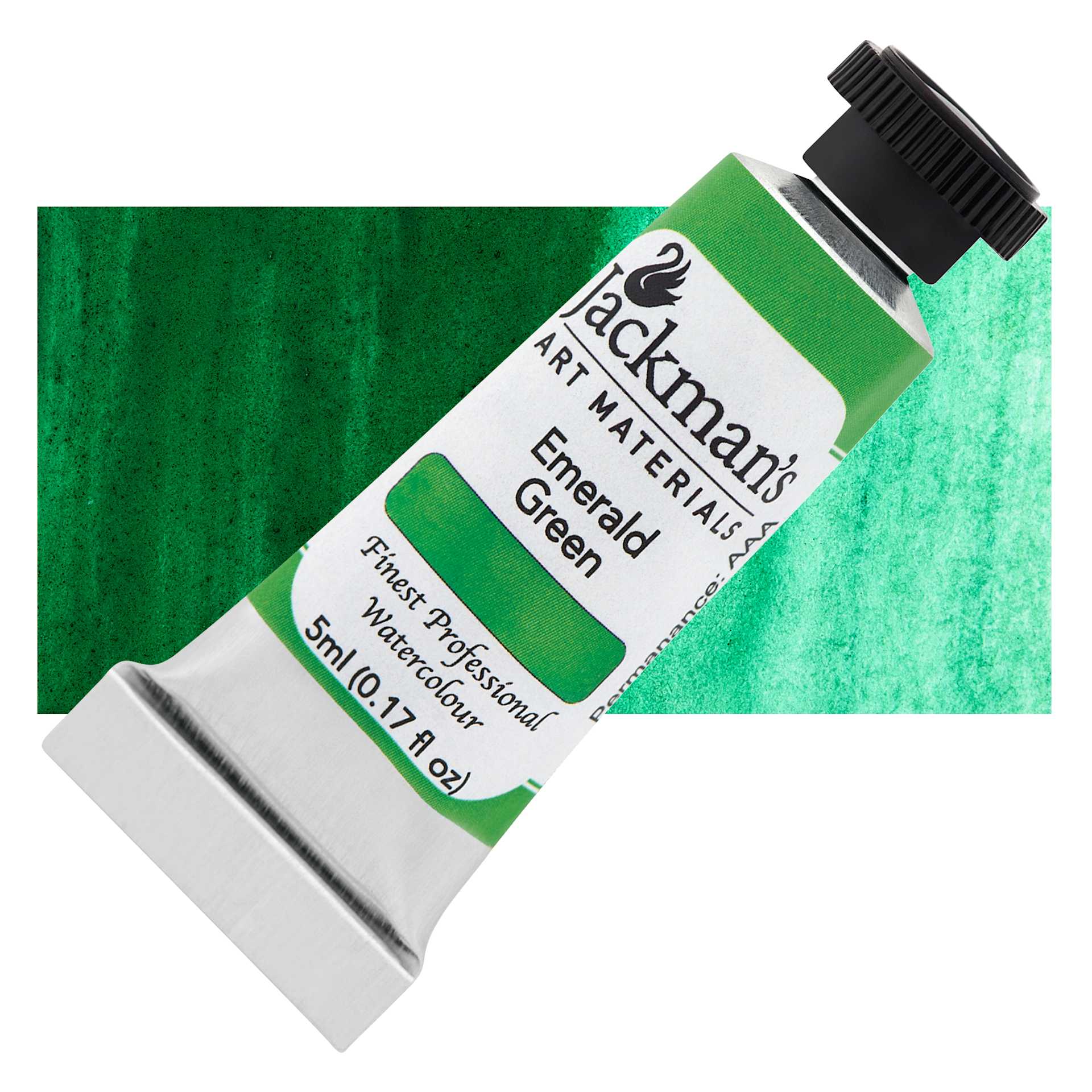 Jackman's Finest Professional Watercolour - Emerald Green, 5 ml Tube and Swatch