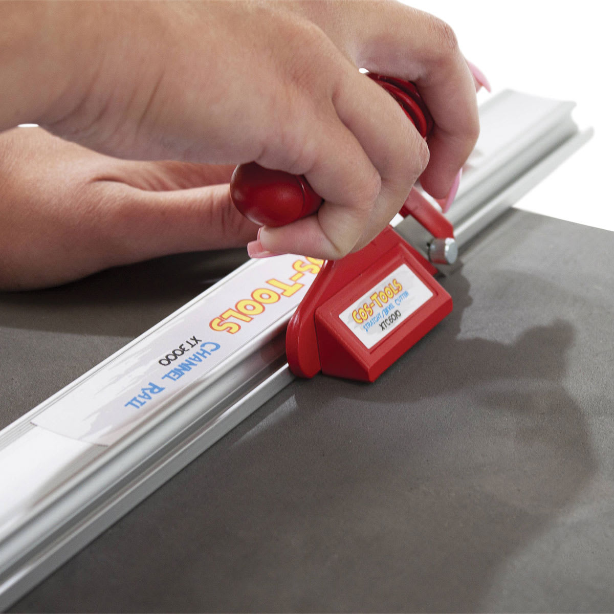 Logan Cos-Tools Straight/Bevel Cutter - Closeup of Cutter cutting Foam