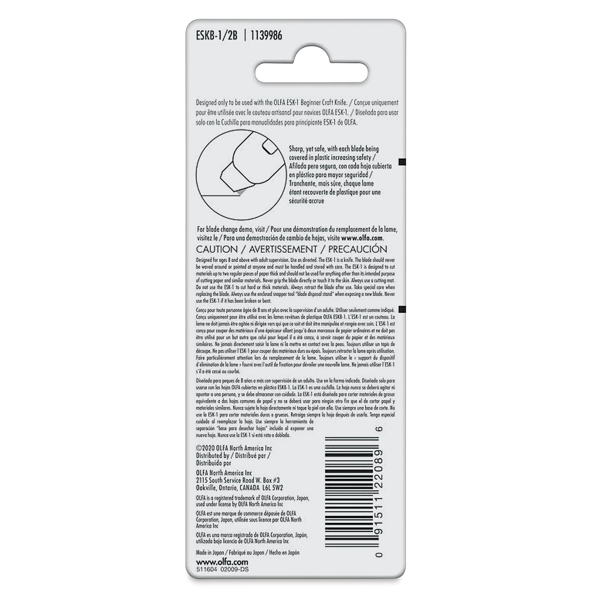Olfa Beginner Craft Knife - Replacement Blades, Pkg of 2, back of the packaging