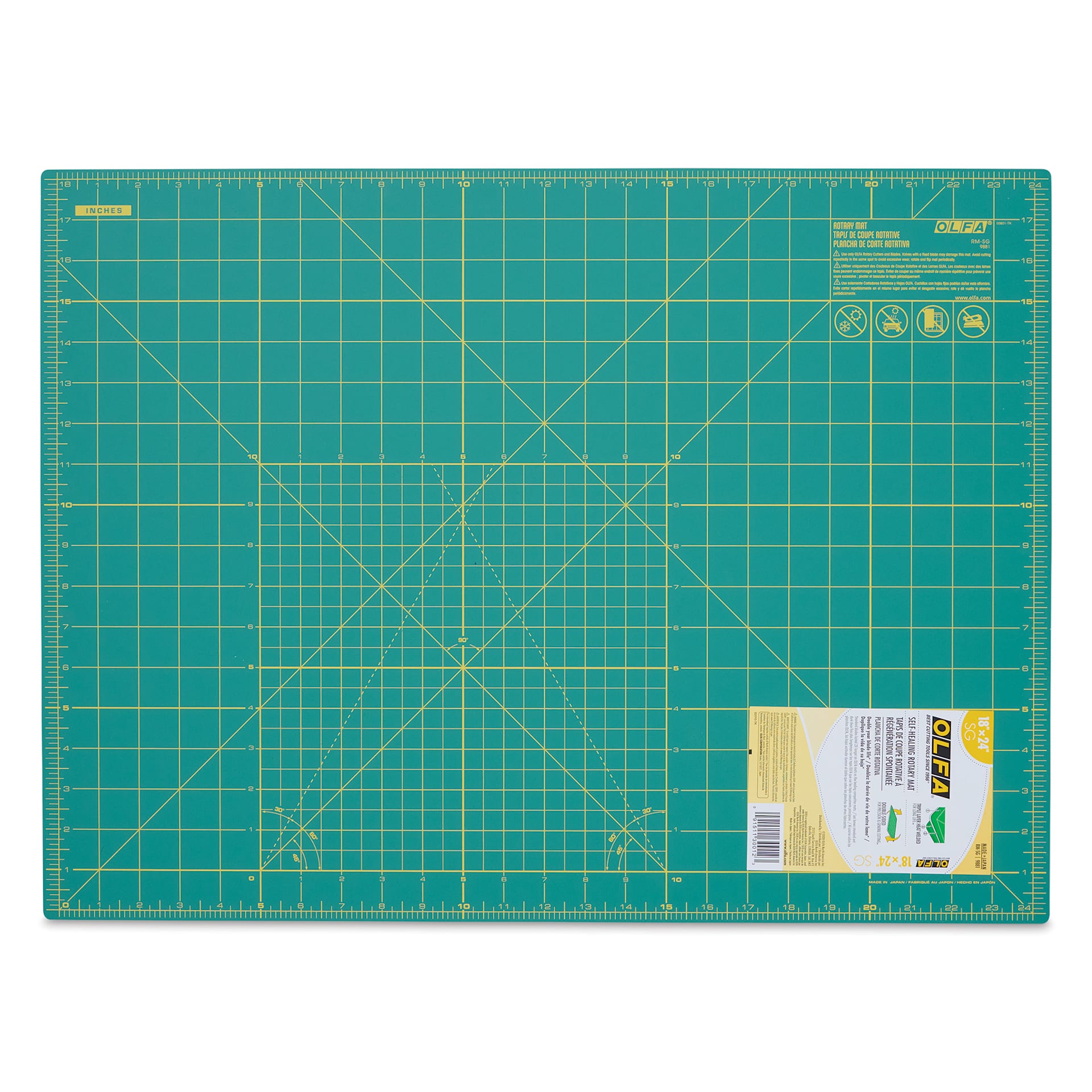 Olfa Self-Healing Rotary Cutting Mat - Green, 18" x 24", grid side