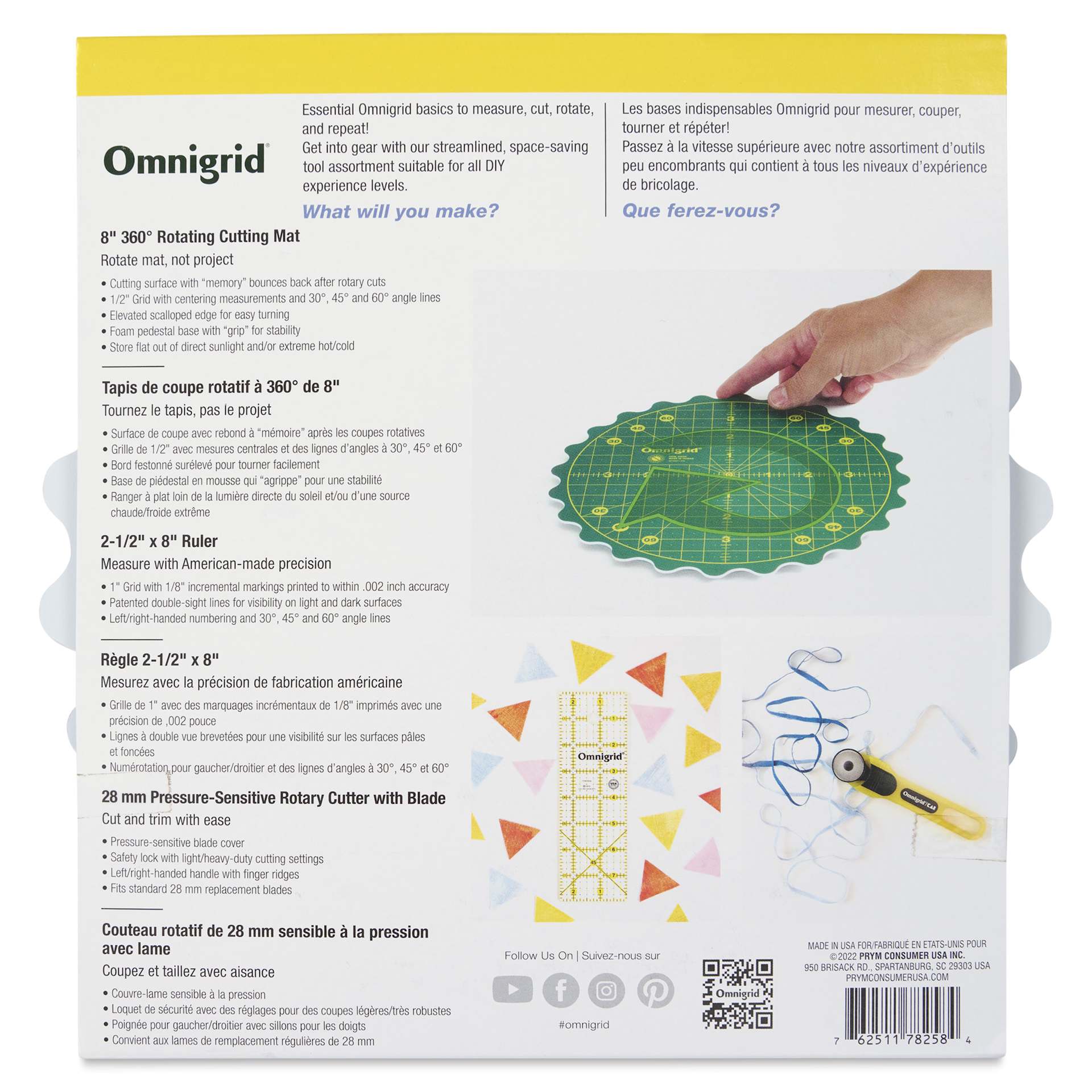 Omnigrid 360° Rotating Mat Tool Set - back of packaging