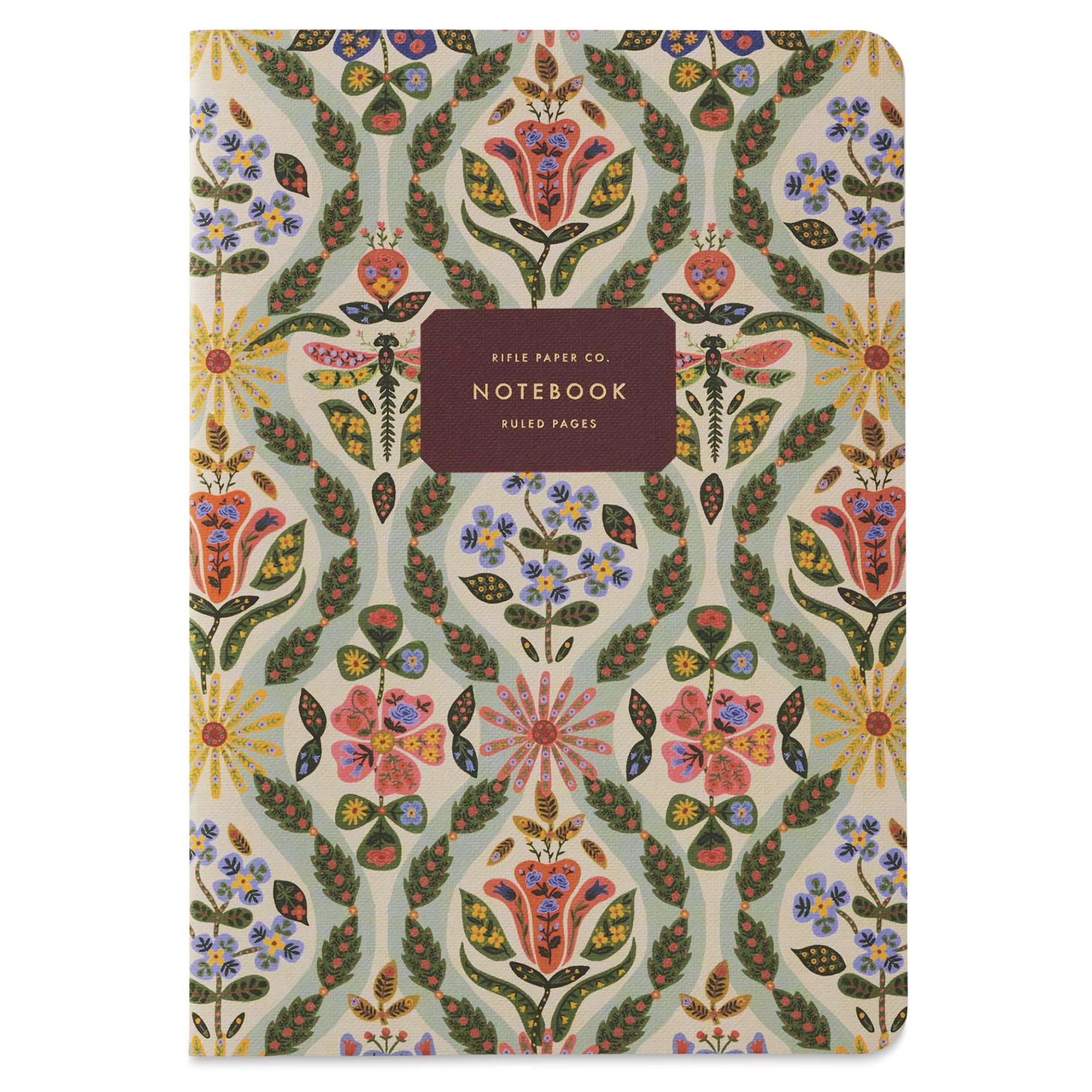 Rifle Paper Co. Stitched Notebook Set - Posy, Pkg of 3, front of green notebook