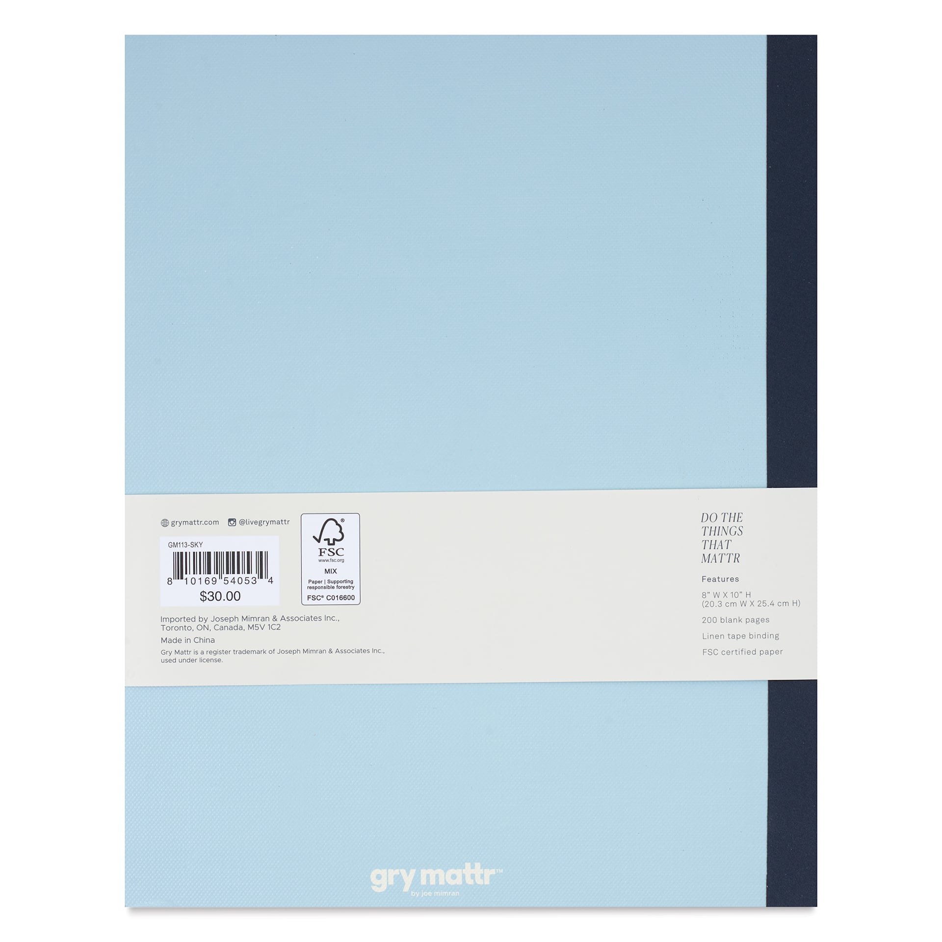 Gry Mattr Essential Sketchbook - Sky, 8" x 10", 100 Pages, back cover