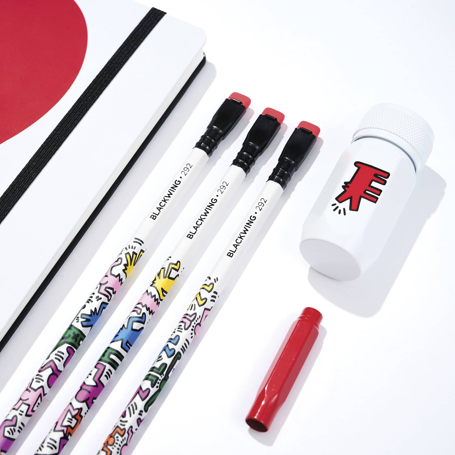Blackwing x Keith Haring Volumes 292 Essential Gift Box Set - Smiling Heart, pencils, sharpener, and point guard