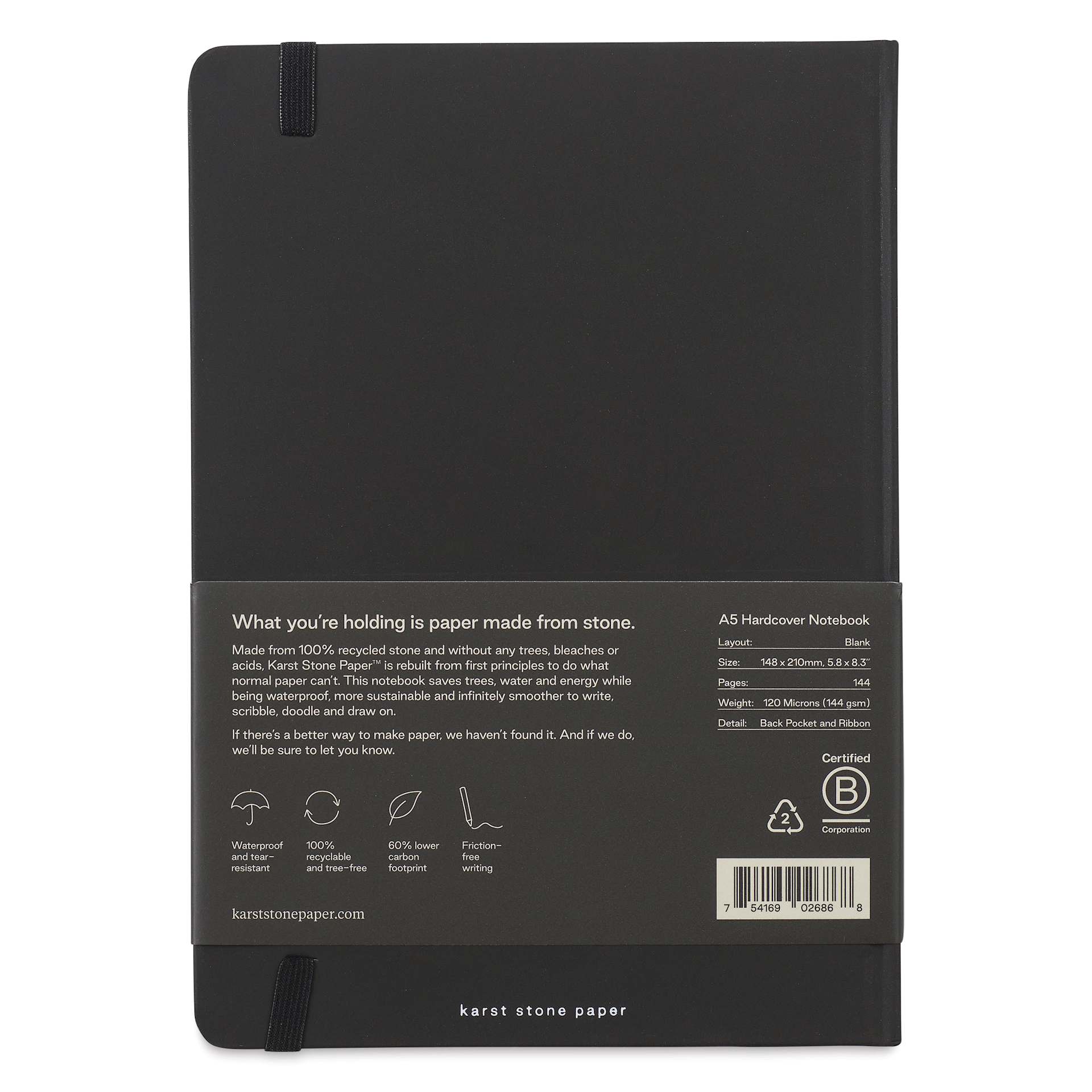 Karst Stone Paper Notebook - Black, A5, Blank, back