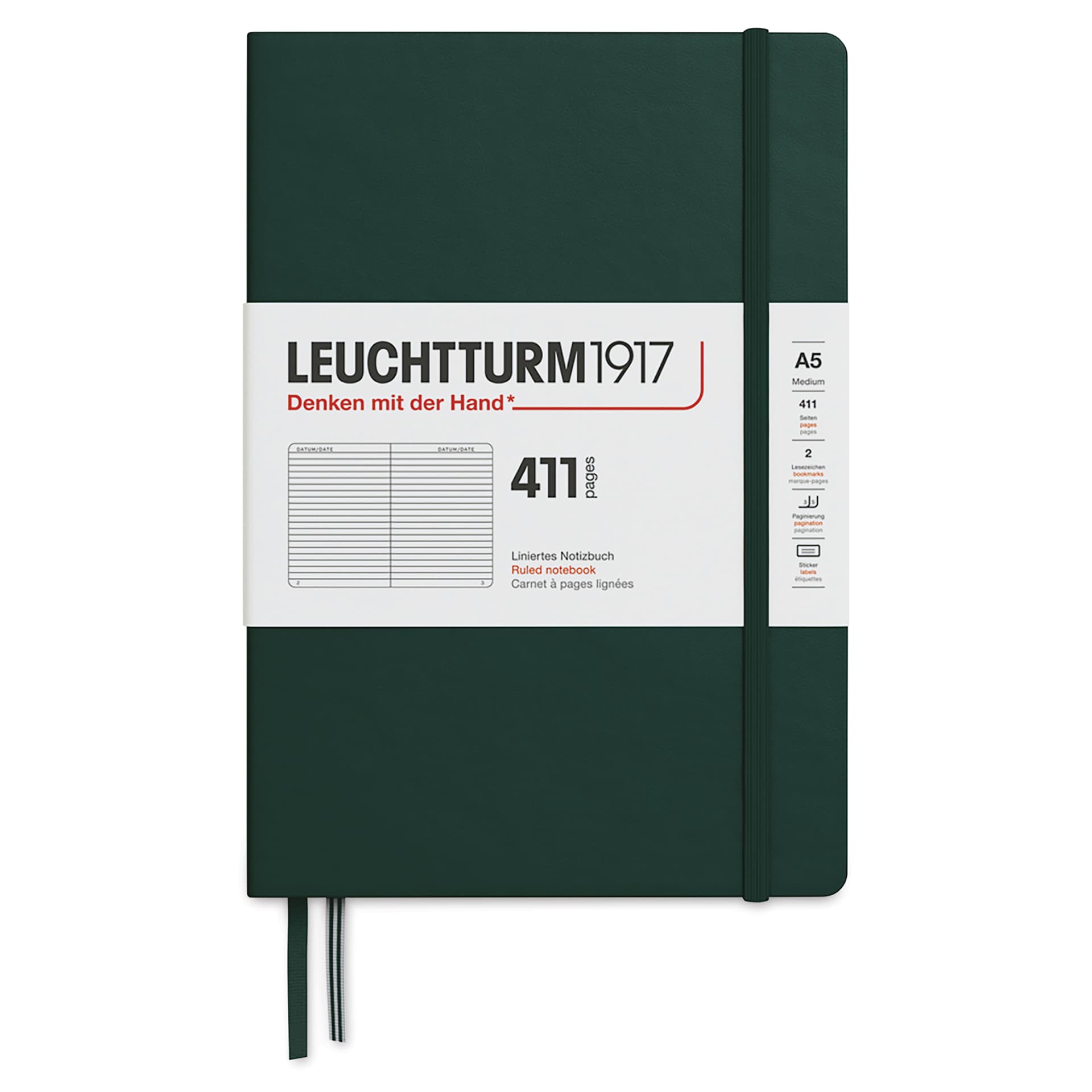 Leuchtturm1917 411 Notebook - Forest Green, 5-3/4" x 8-1/4", Ruled