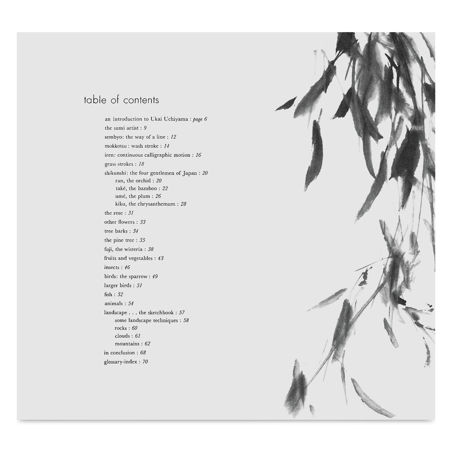 The Art and Technique of Sumi-e, table of contents