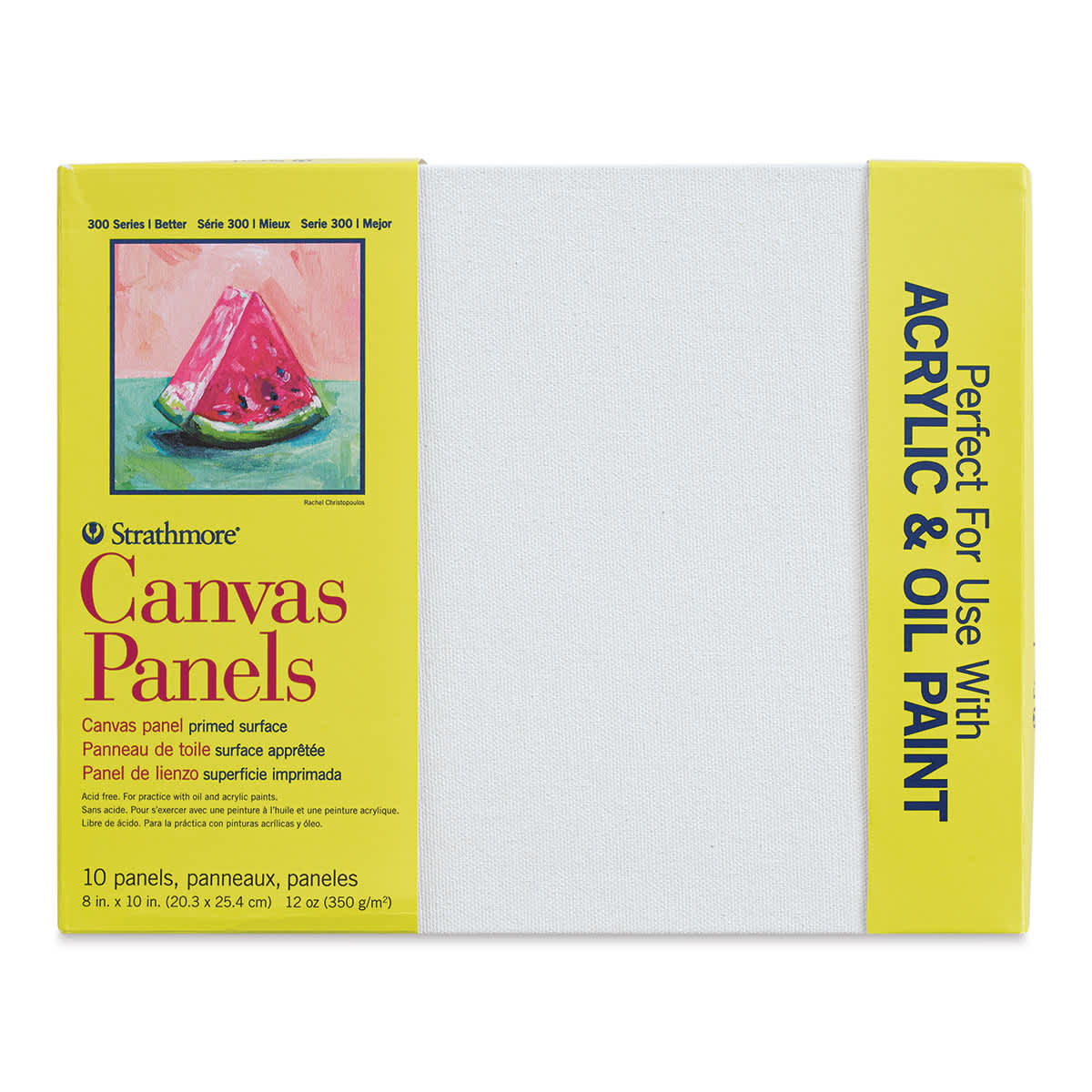 Strathmore 300 Series Cotton Canvas Panel Pack - 8" x 10", Package of 10 (Front of packaging) Strathmore 300 Series Cotton Canvas Panel Pack - 8" x 10", Package of 10 (Front of packaging)