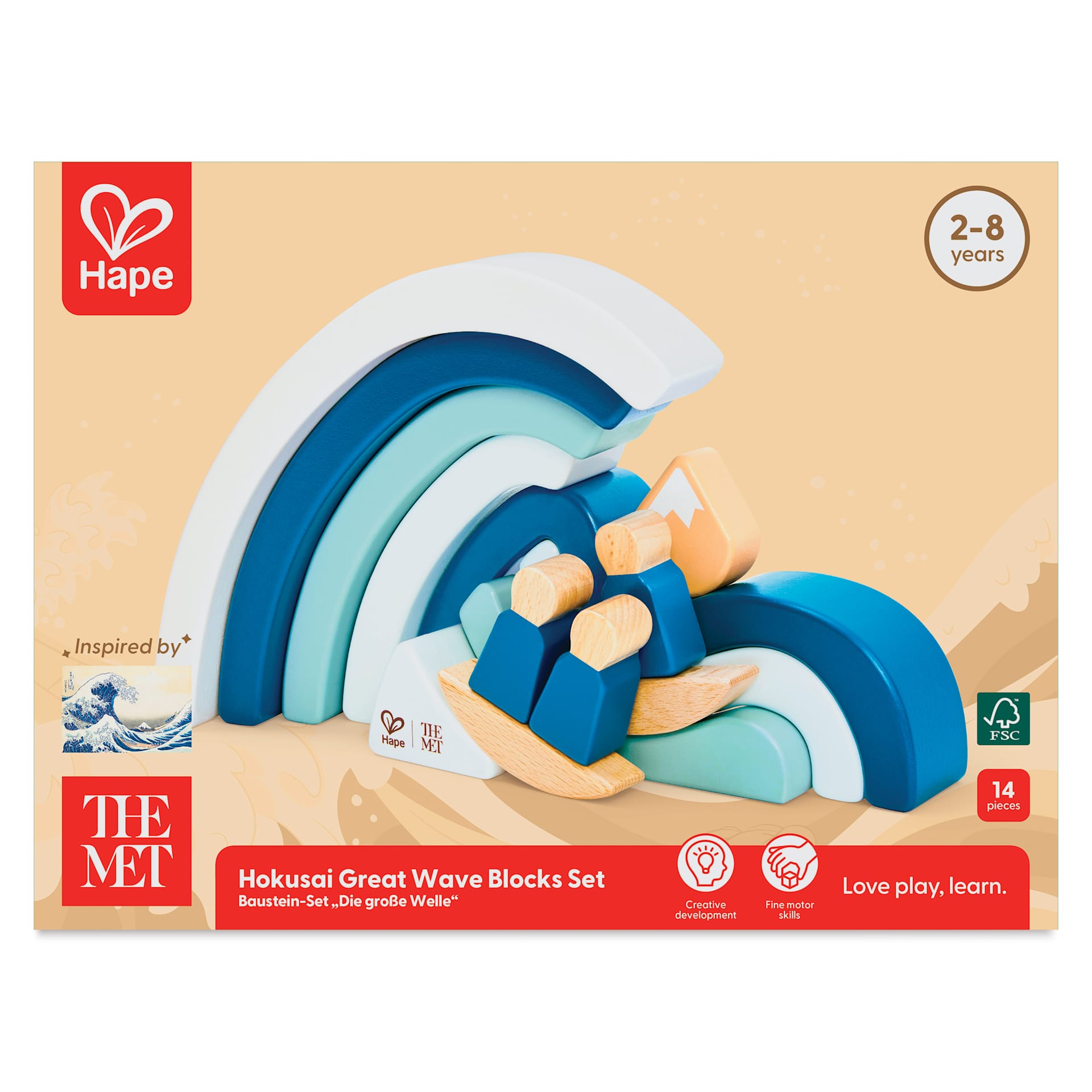 Hape x The Met Hokusai Great Wave Building Block Set, front of packaging