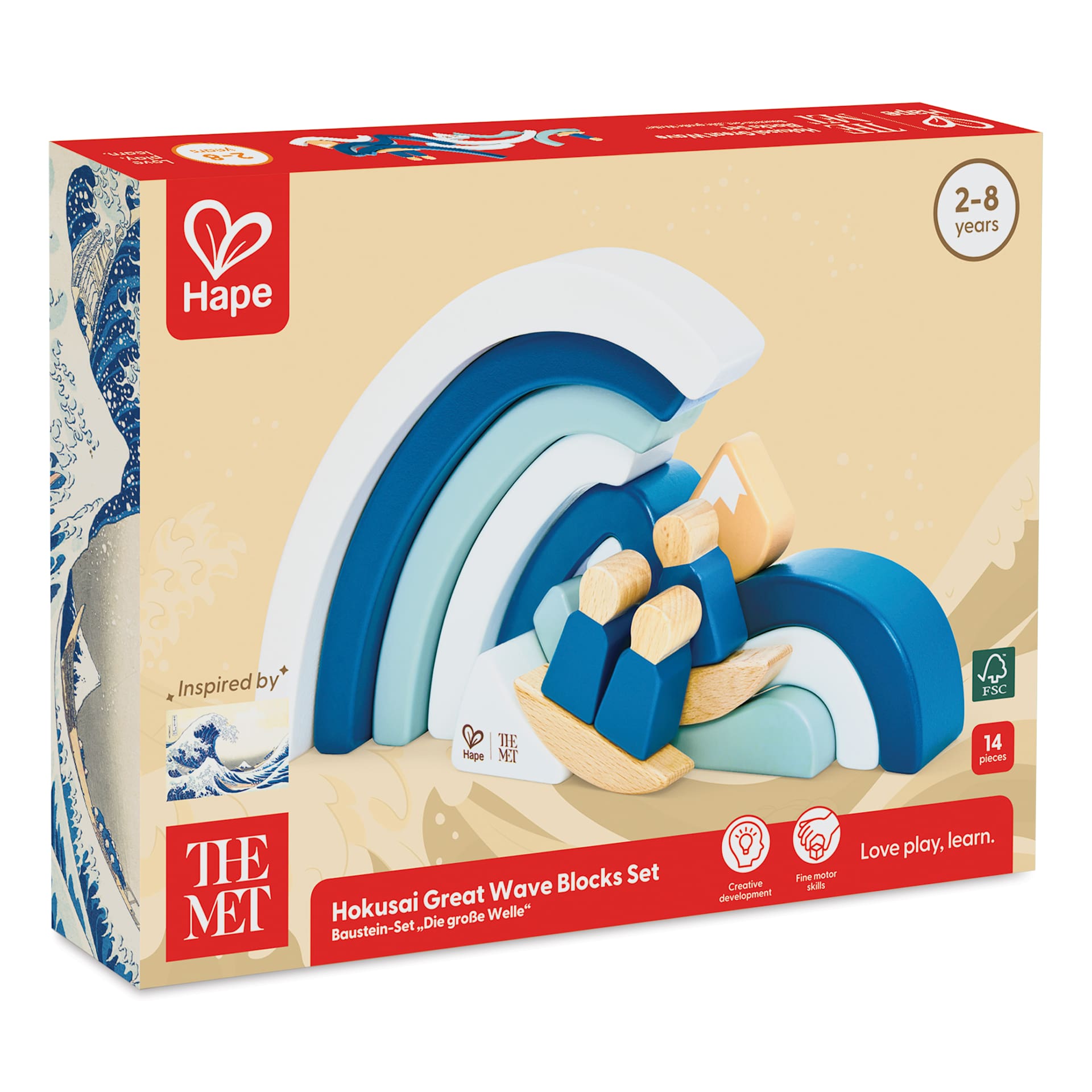 Hape x The Met Hokusai Great Wave Building Block Set, packaging