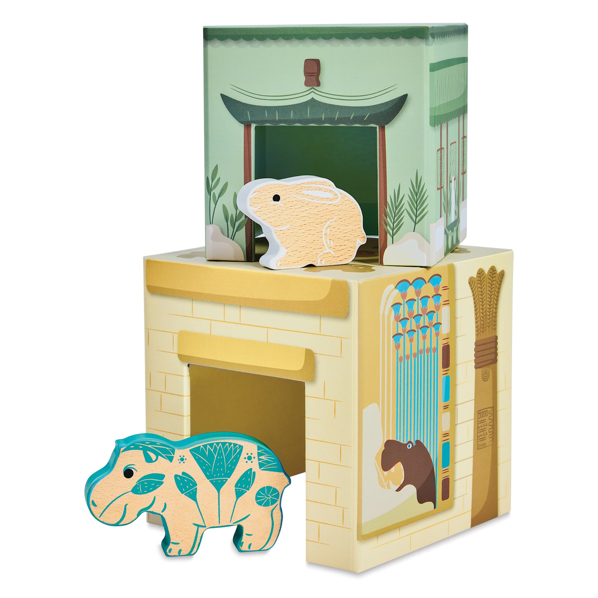 Hape x The Met Museum Nesting & Stacking Block Set, two blocks stacked