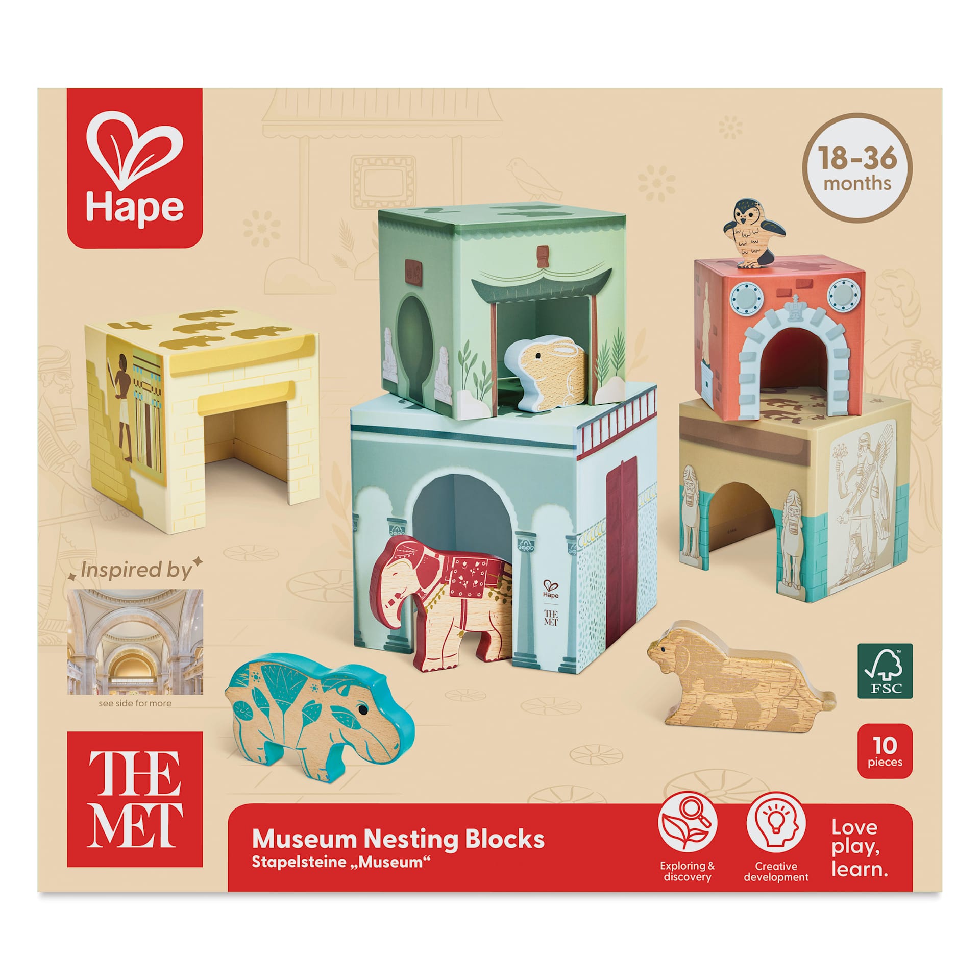 Hape x The Met Museum Nesting & Stacking Block Set, front of packaging