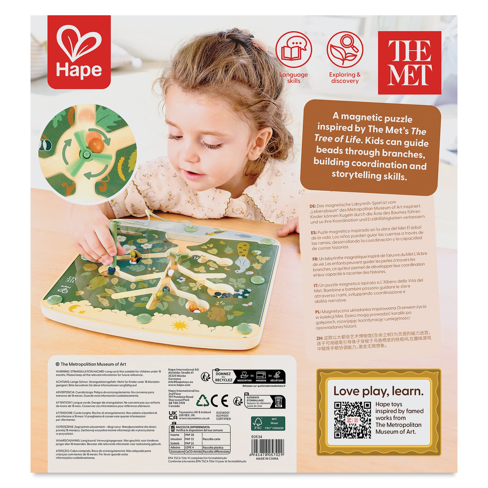 Hape x The Met Tree of Life Magnetic Maze Puzzle, back of packaging