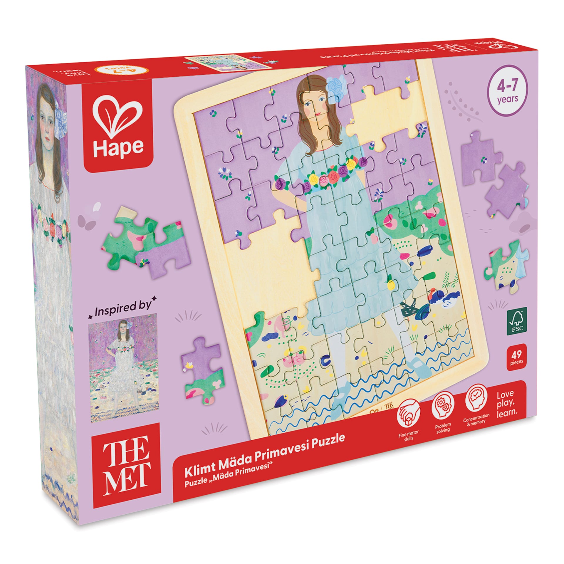 Hape x The Met Klimt Mäda Primavesi Wooden Frame Puzzle - 48 Pieces, packaging