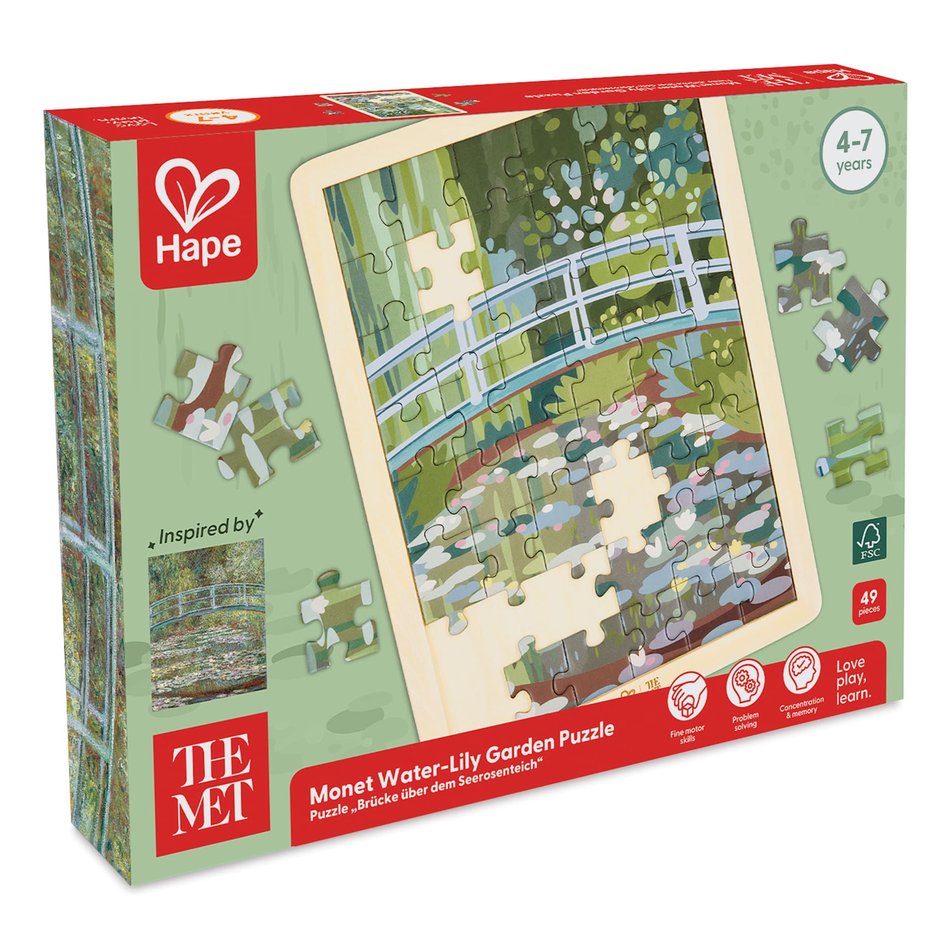 Hape x The Met Monet Water-Lily Garden Wooden Frame Puzzle, packaging