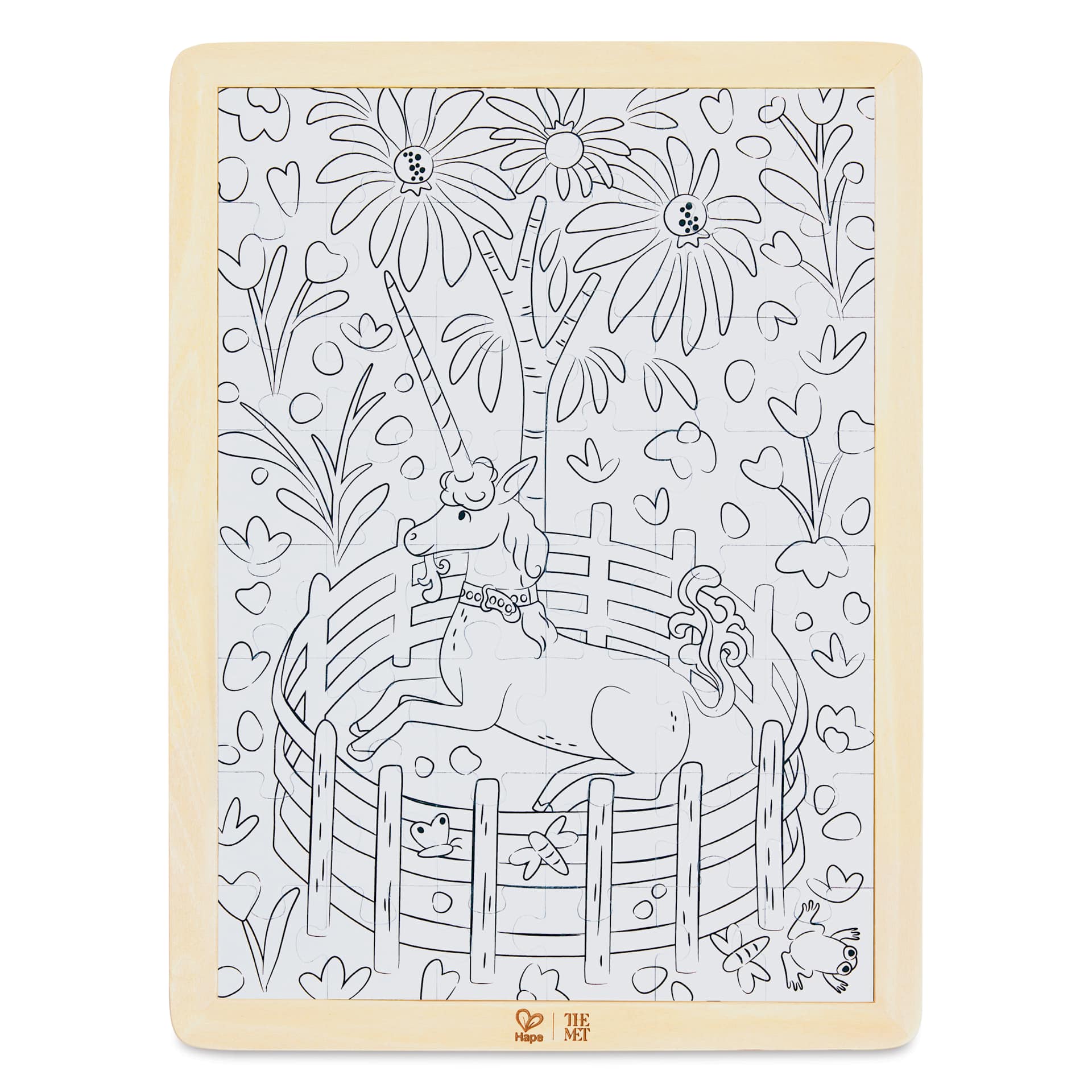 Hape x The Met Unicorn in a Garden Wooden Frame Puzzle, frame
